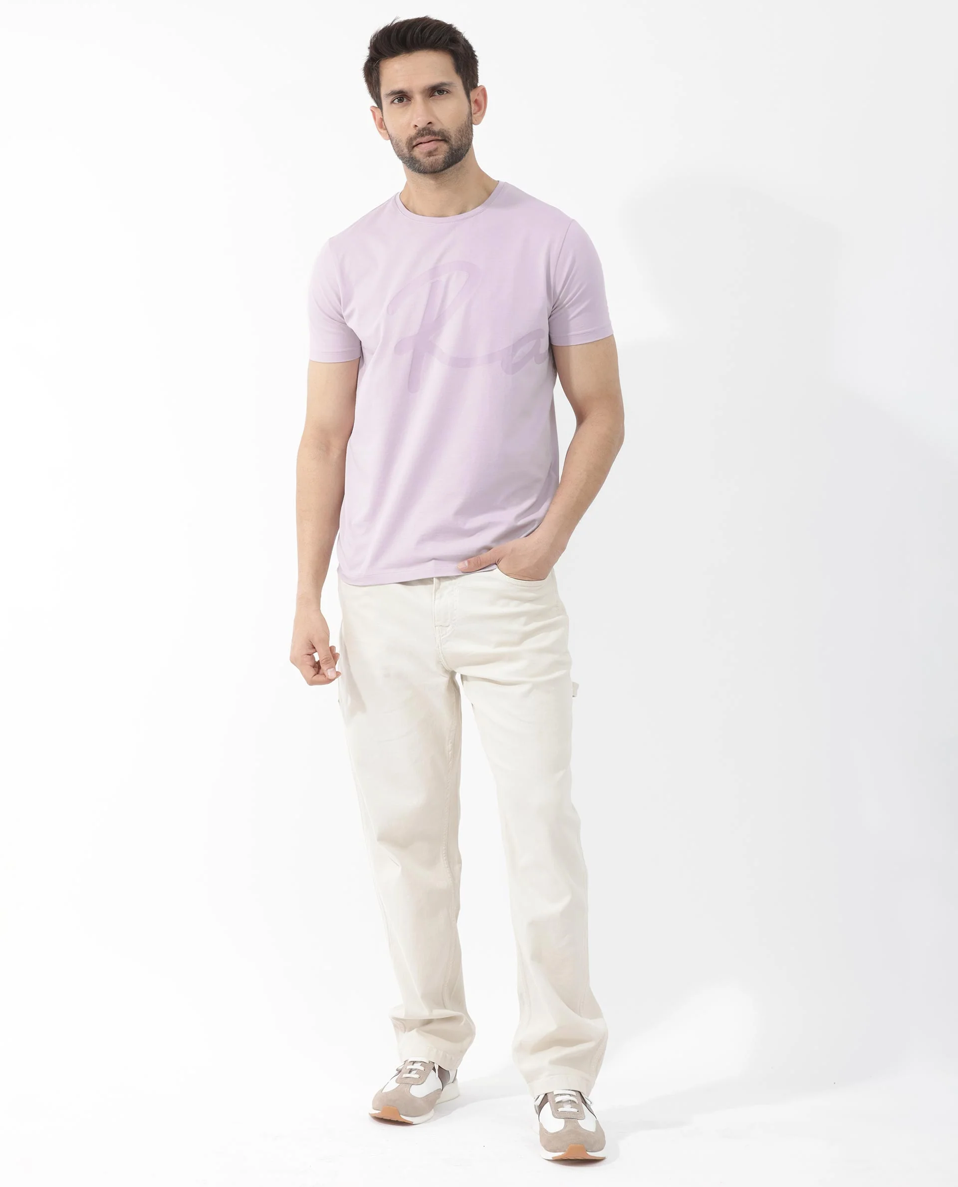 Rare Rabbit Men's Stamp 2 Dusky Pink Cotton Blend Graphic Print Regular Fit Half Sleeve Crew Neck T-Shirt - Image 2