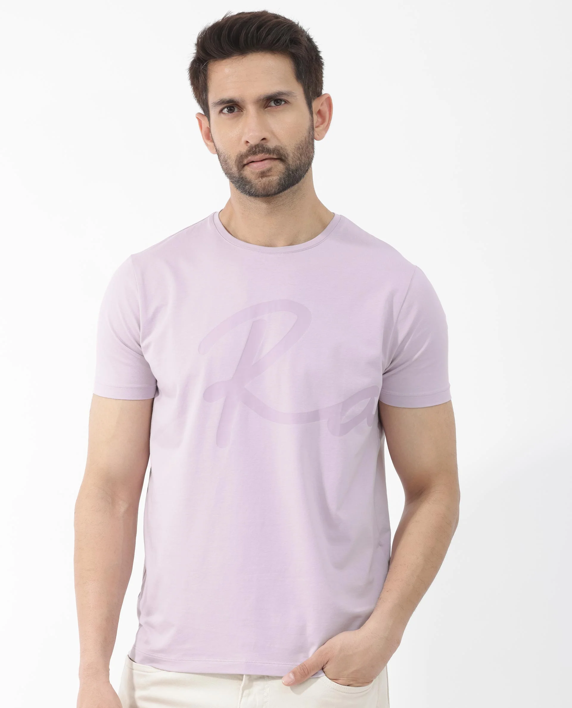 Rare Rabbit Men's Stamp 2 Dusky Pink Cotton Blend Graphic Print Regular Fit Half Sleeve Crew Neck T-Shirt - Image 3