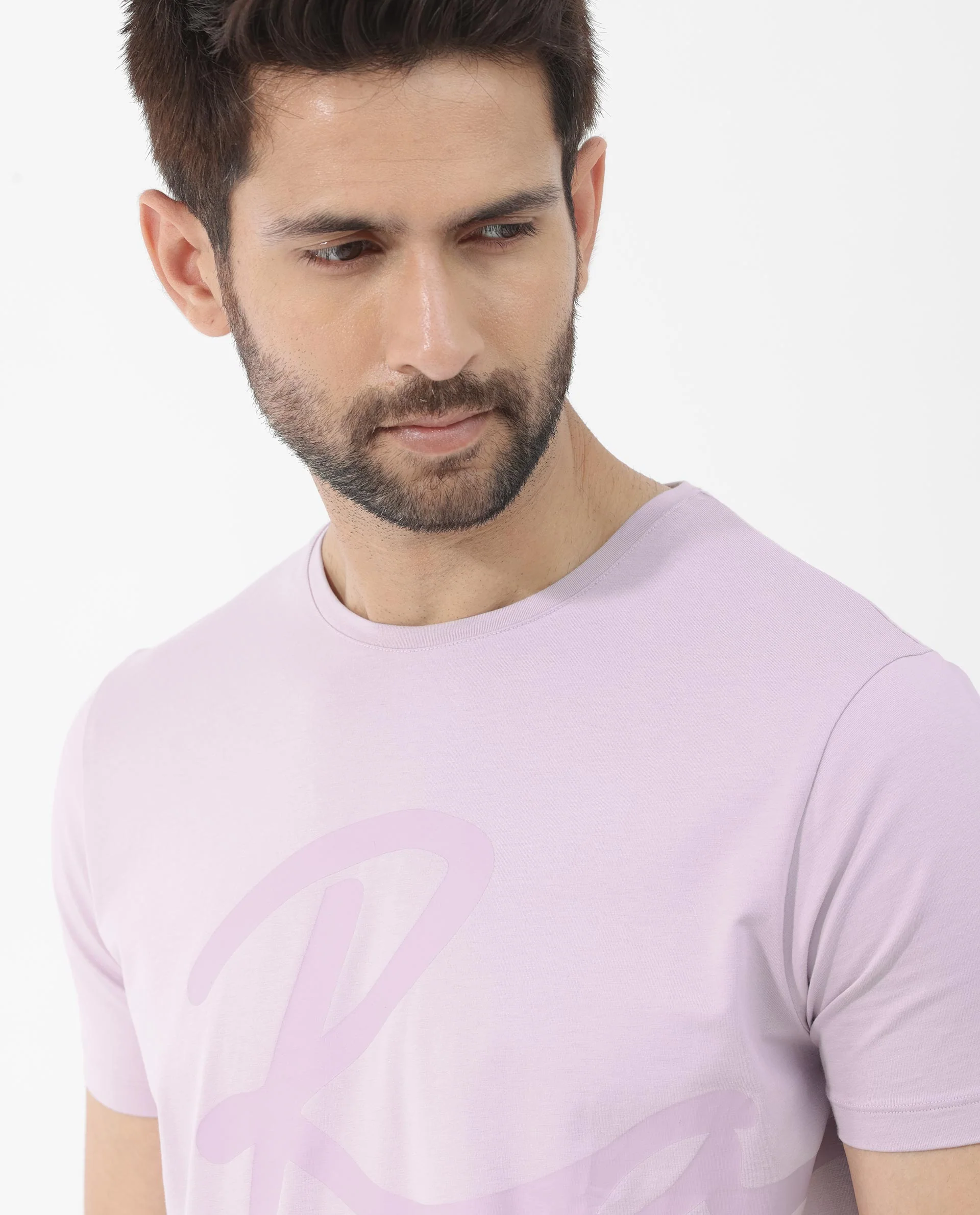 Rare Rabbit Men's Stamp 2 Dusky Pink Cotton Blend Graphic Print Regular Fit Half Sleeve Crew Neck T-Shirt - Image 4