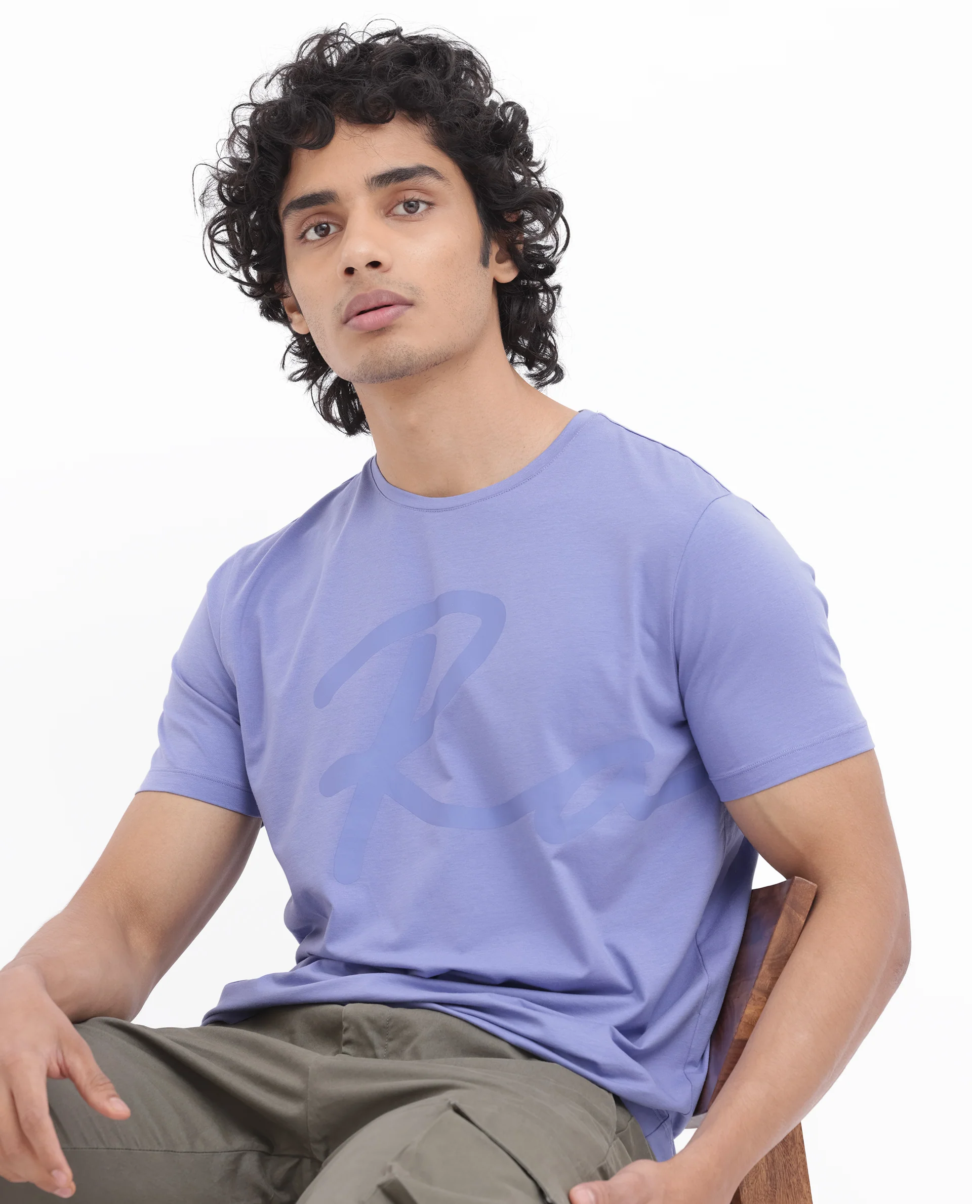 Rare Rabbit Men's Stamp2 Purple Cotton Blend Graphic Print Regular Fit Half Sleeve Crew Neck T-Shirt - Image 4