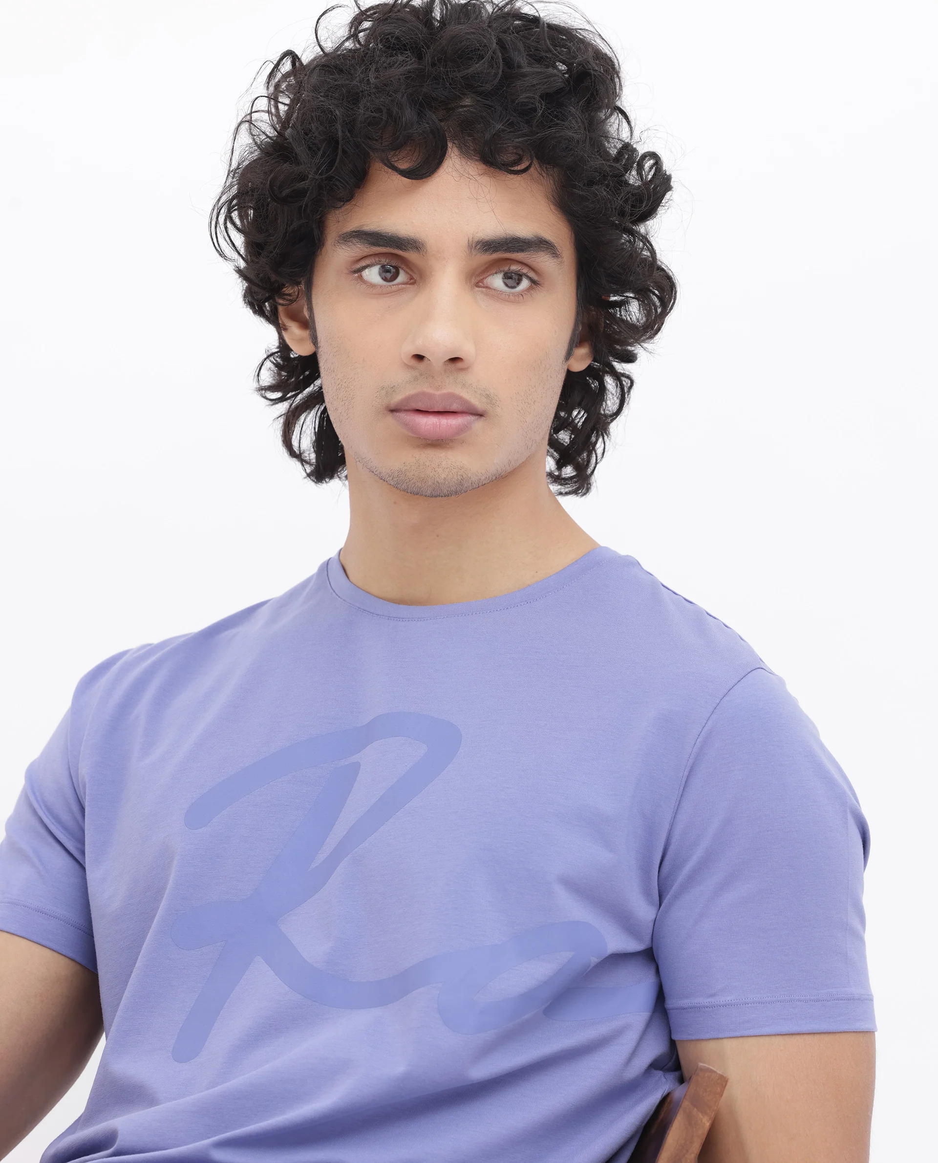 Rare Rabbit Men's Stamp2 Purple Cotton Blend Graphic Print Regular Fit Half Sleeve Crew Neck T-Shirt - Image 5