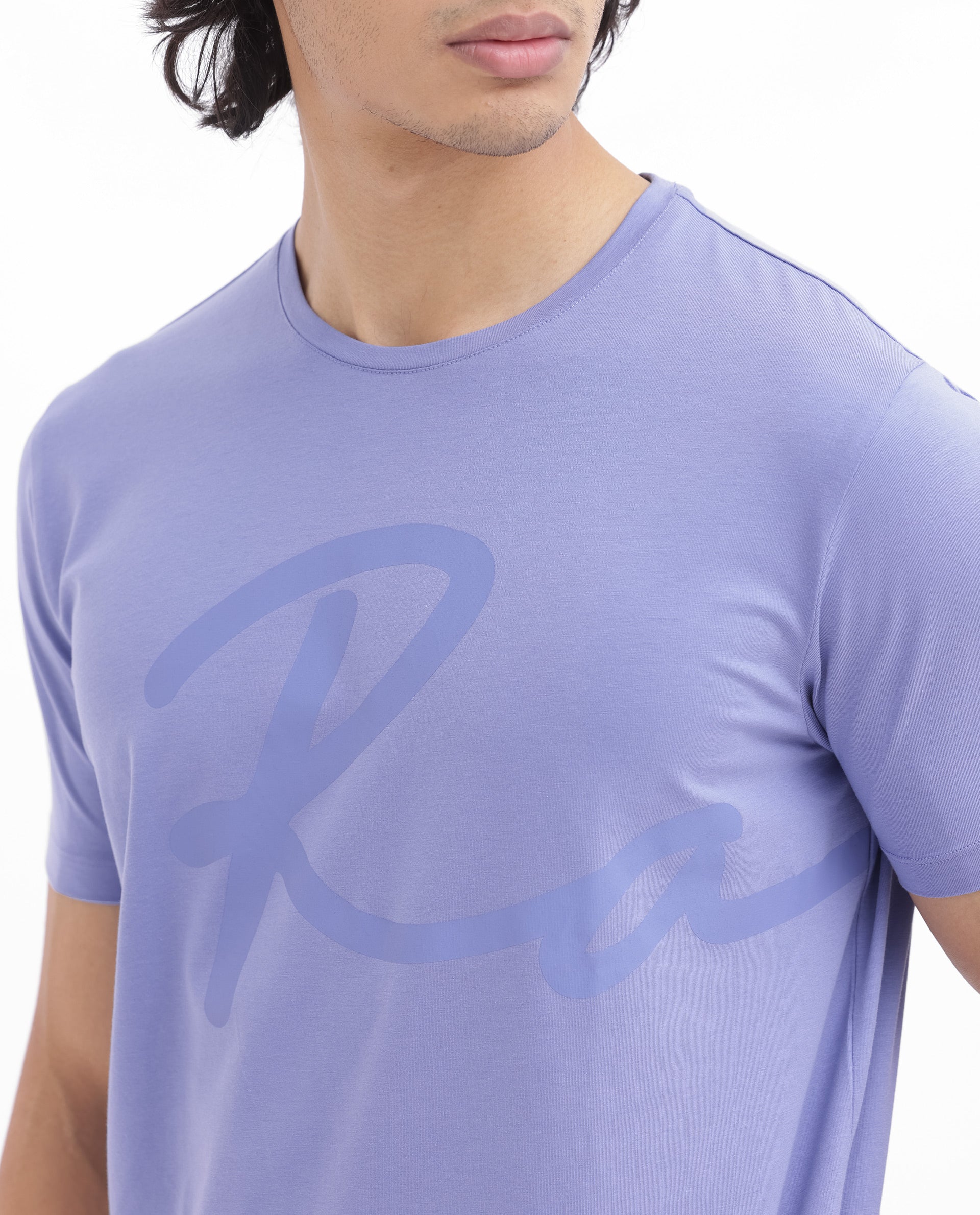 Rare Rabbit Men's Stamp2 Purple Cotton Blend Graphic Print Regular Fit Half Sleeve Crew Neck T-Shirt - Image 6