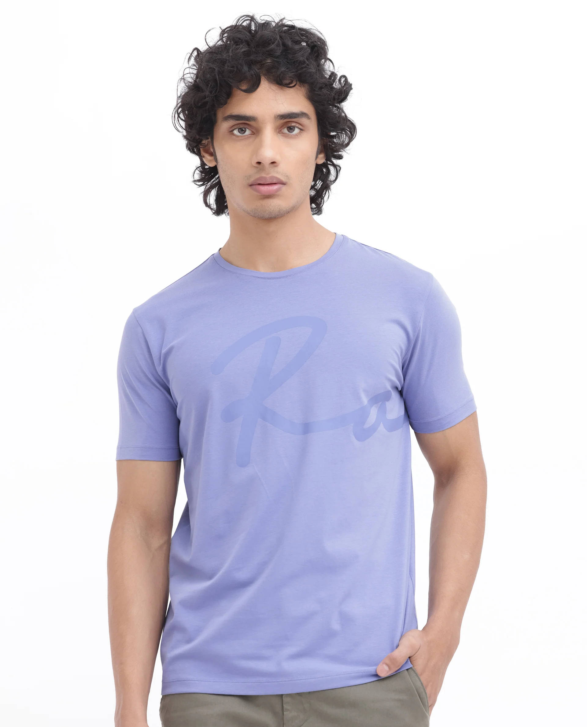 Rare Rabbit Men's Stamp2 Purple Cotton Blend Graphic Print Regular Fit Half Sleeve Crew Neck T-Shirt - Image 7