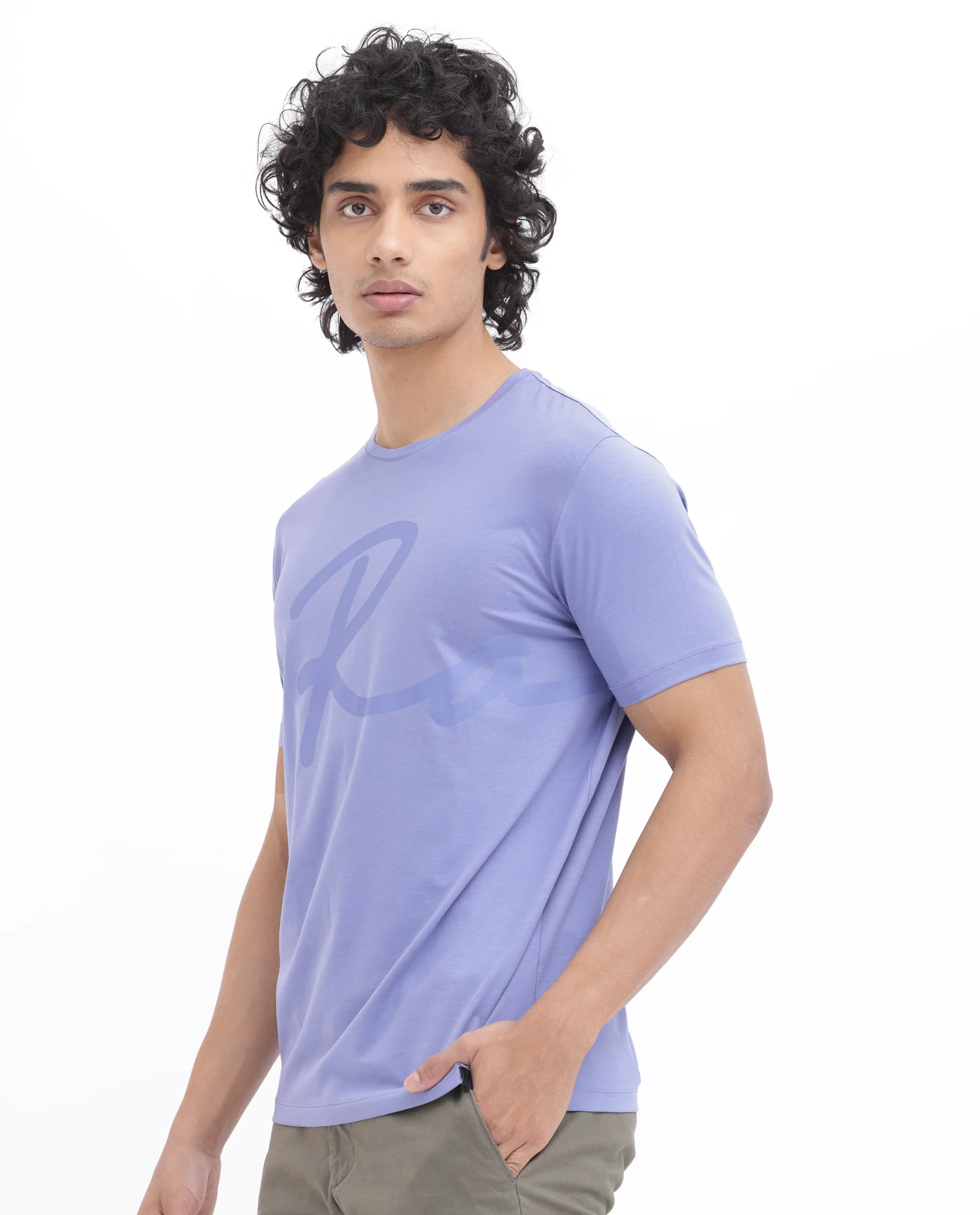 Rare Rabbit Men's Stamp2 Purple Cotton Blend Graphic Print Regular Fit Half Sleeve Crew Neck T-Shirt - Image 8