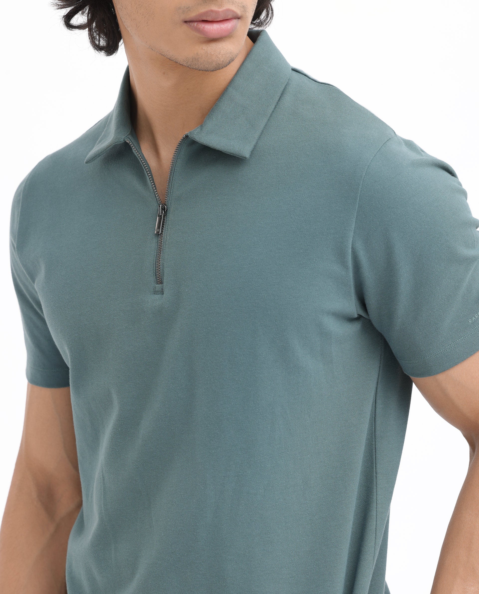 Rare Rabbit Men's Stan2 Dusky Green Cotton Plain Regular Fit Half Sleeve Polo - Image 5