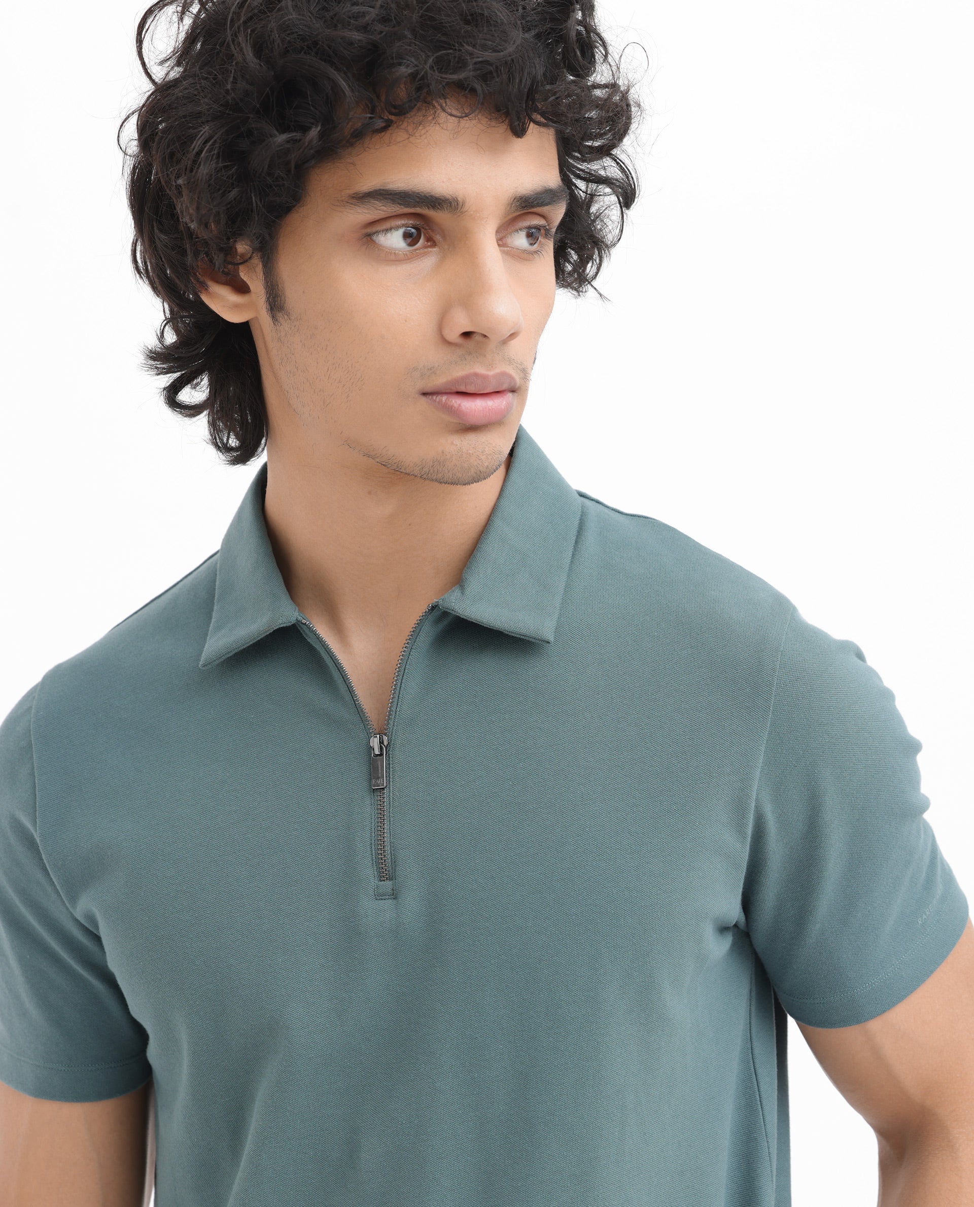 Rare Rabbit Men's Stan2 Dusky Green Cotton Plain Regular Fit Half Sleeve Polo - Image 6
