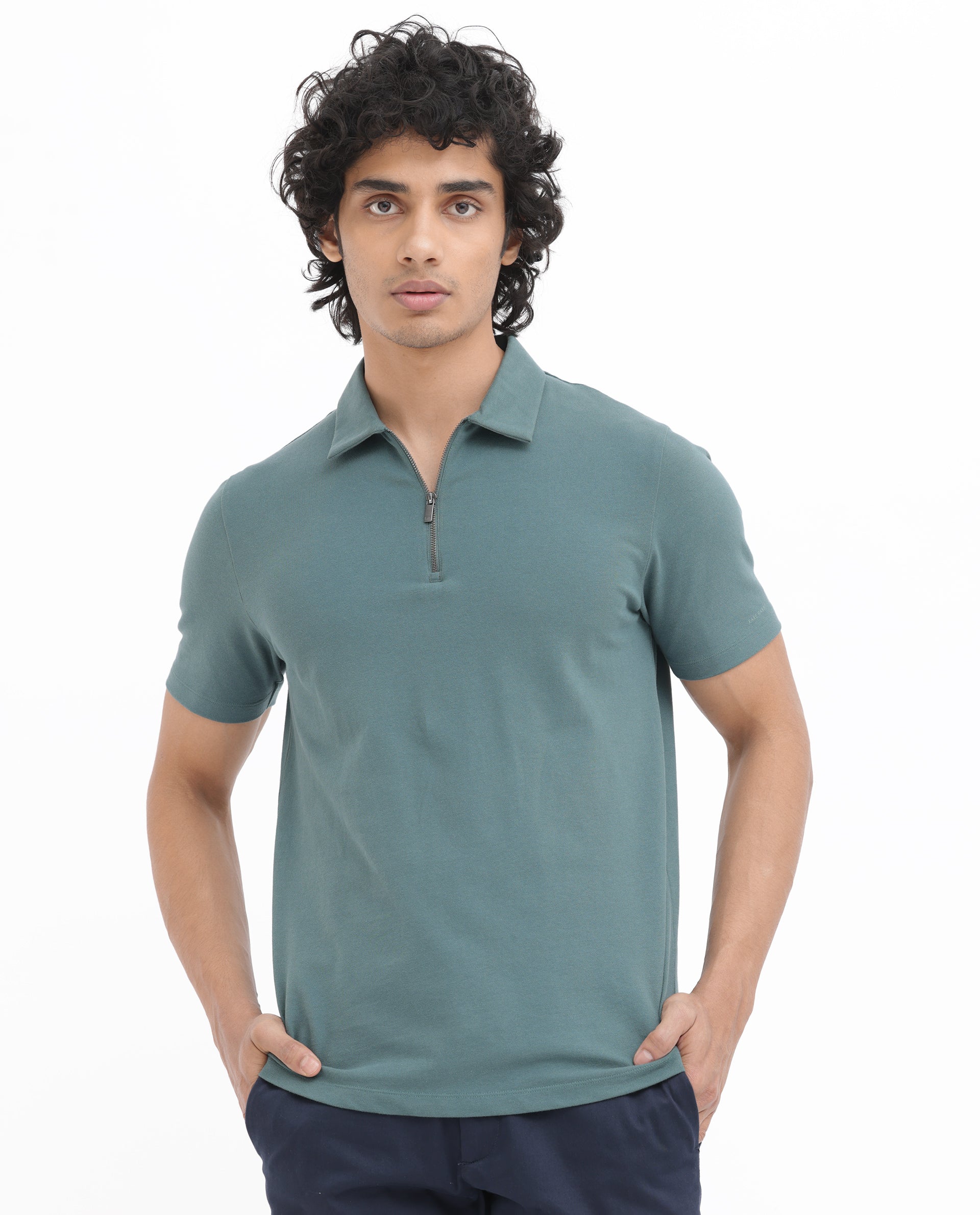 Rare Rabbit Men's Stan2 Dusky Green Cotton Plain Regular Fit Half Sleeve Polo - Image 7
