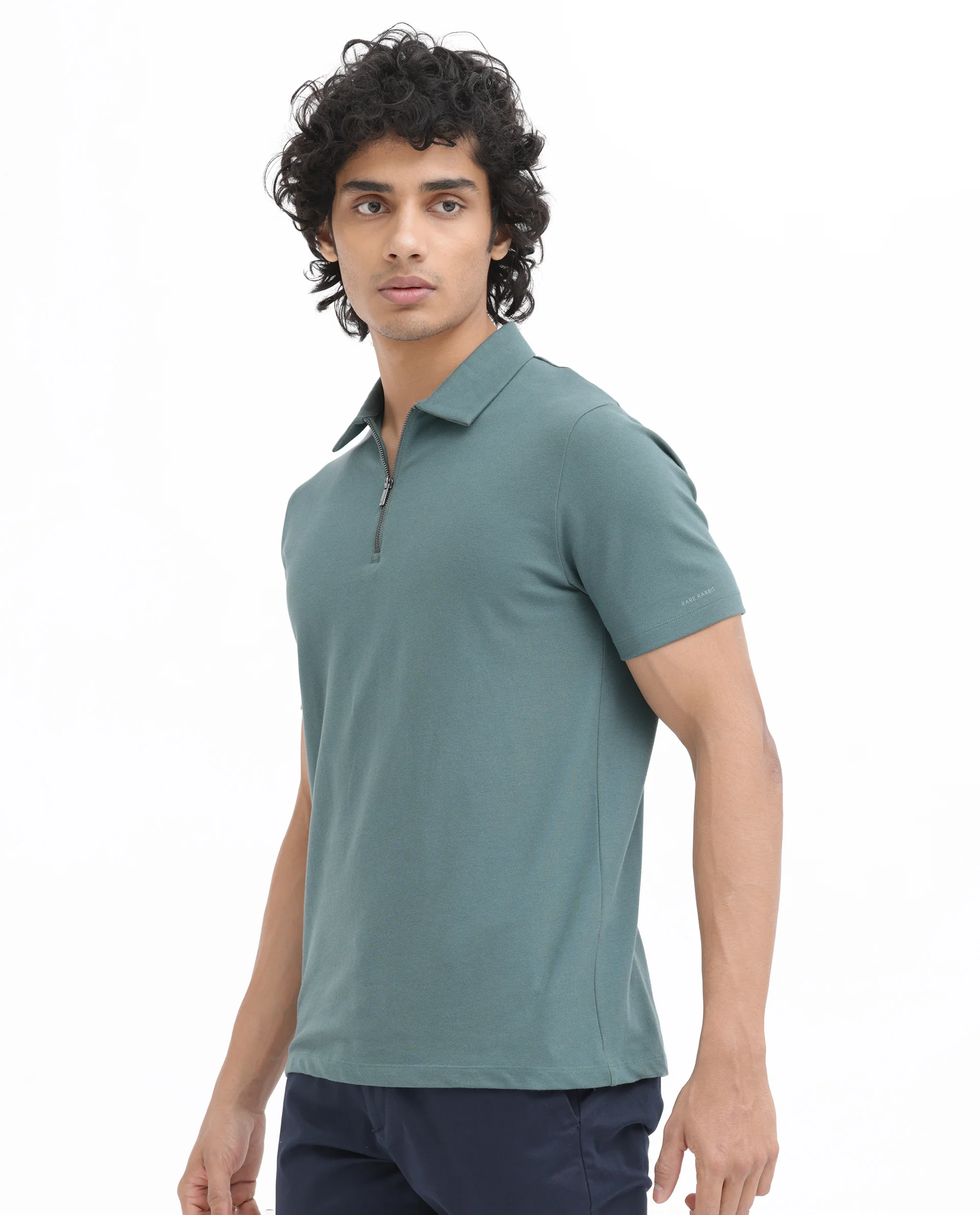 Rare Rabbit Men's Stan2 Dusky Green Cotton Plain Regular Fit Half Sleeve Polo - Image 8