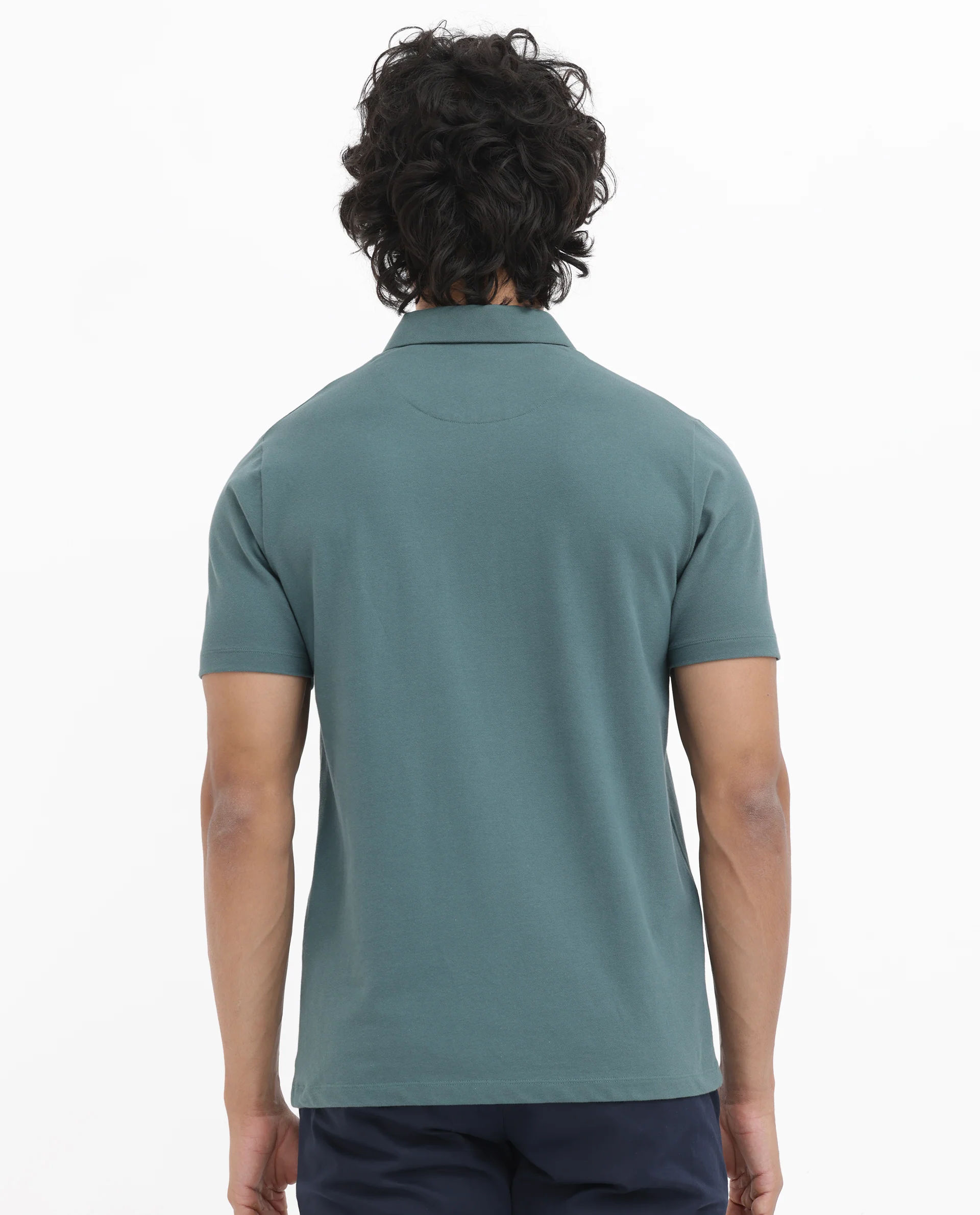 Rare Rabbit Men's Stan2 Dusky Green Cotton Plain Regular Fit Half Sleeve Polo - Image 9