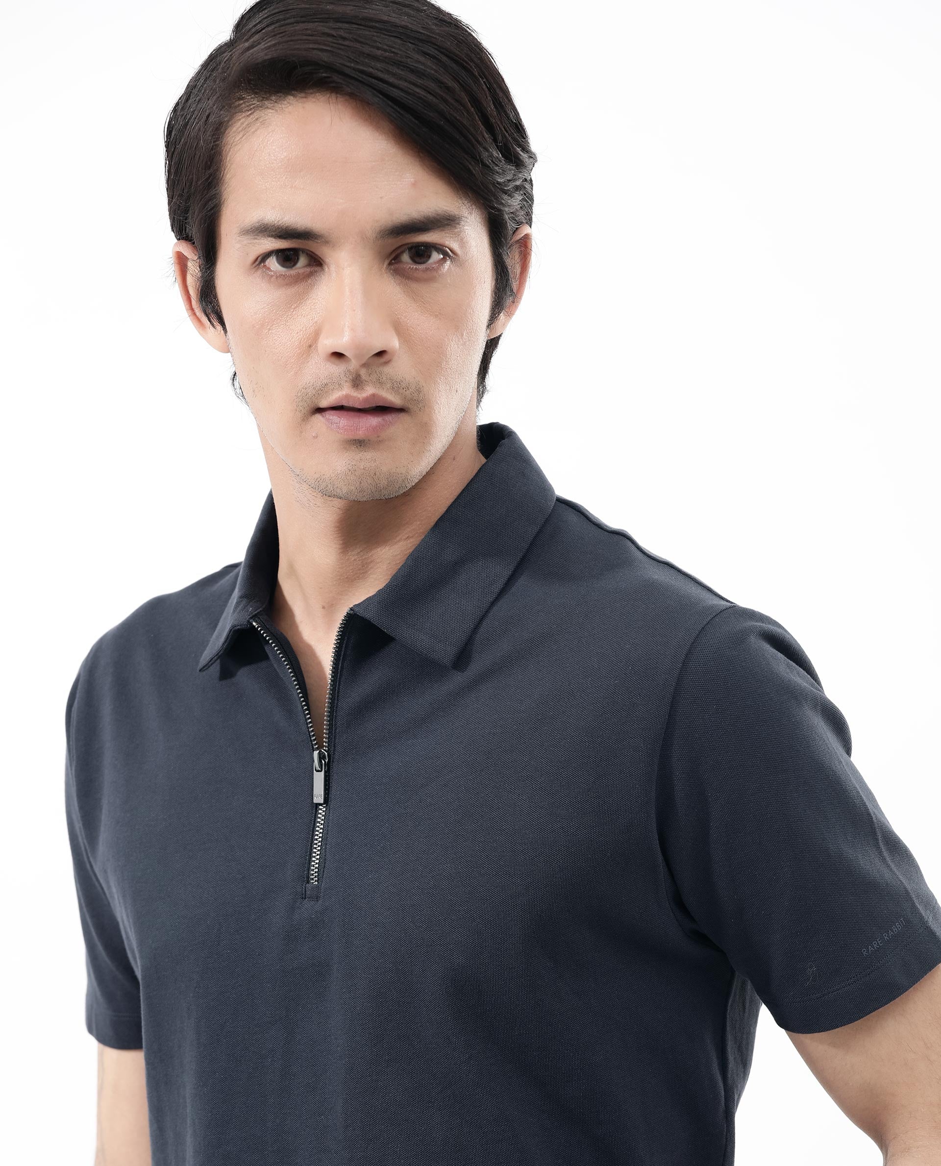 Rare Rabbit Men's Stan2 Dusky Navy Cotton Blend Plain Regular Fit Half Sleeve Polo - Image 10