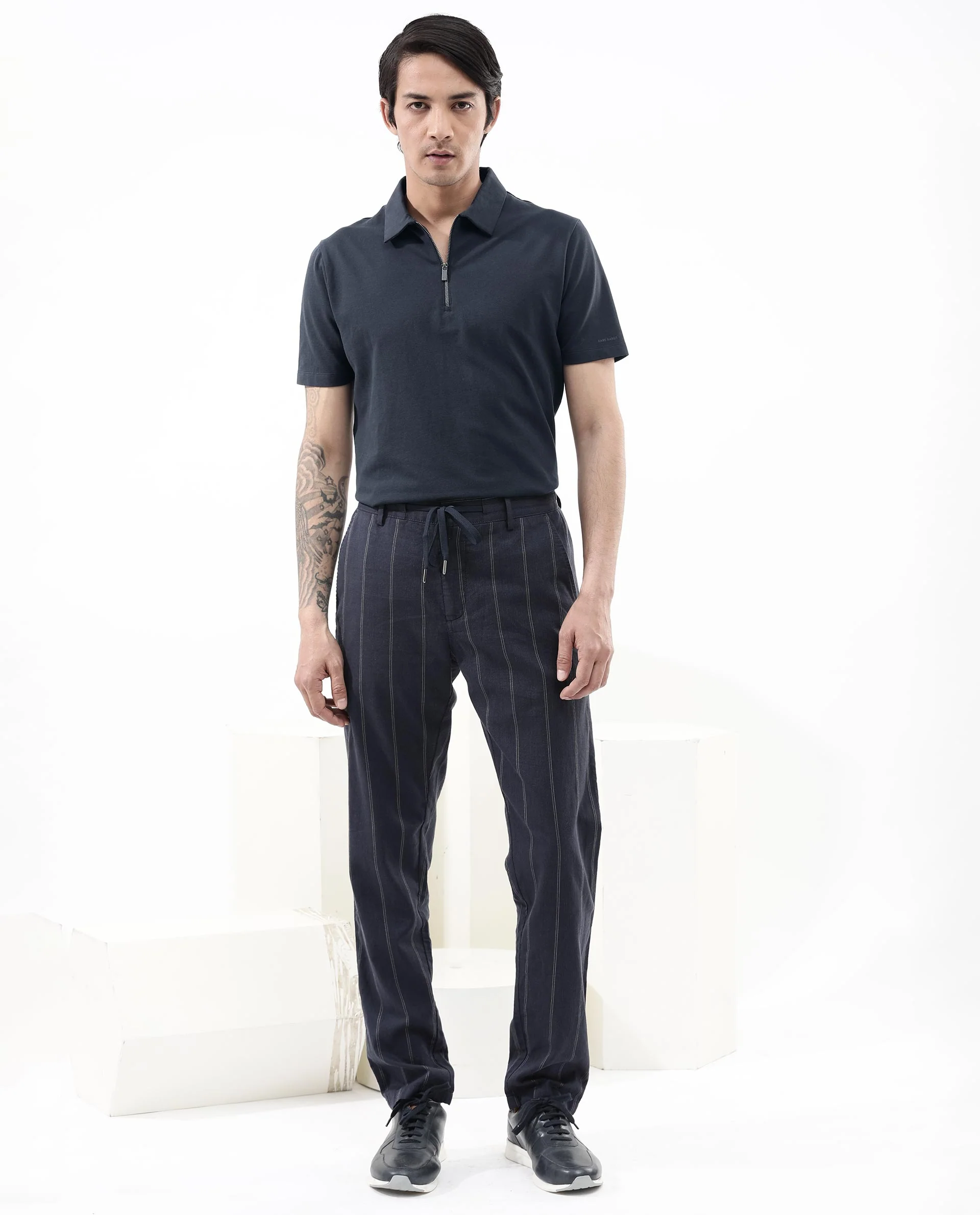 Rare Rabbit Men's Stan2 Dusky Navy Cotton Blend Plain Regular Fit Half Sleeve Polo - Image 3