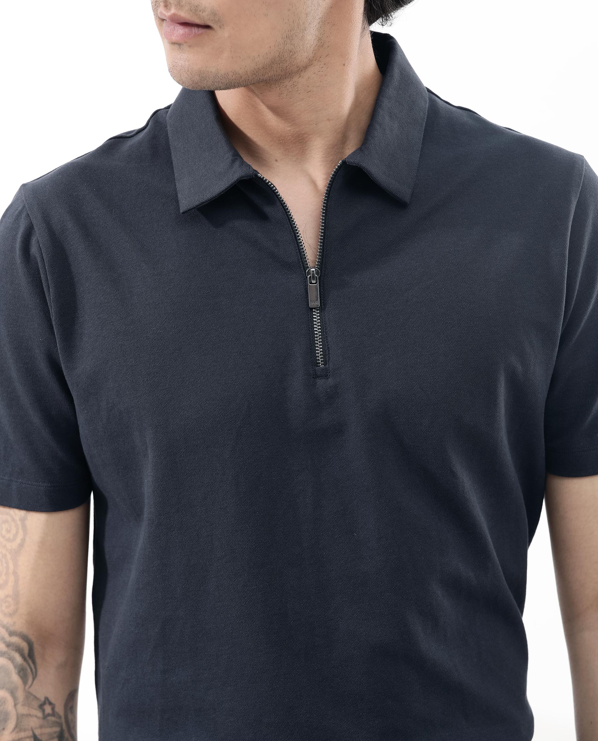 Rare Rabbit Men's Stan2 Dusky Navy Cotton Blend Plain Regular Fit Half Sleeve Polo - Image 5