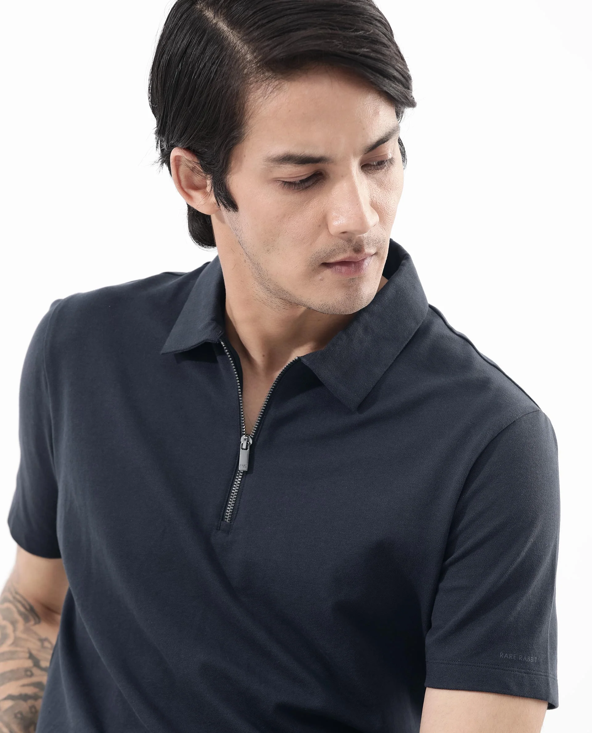 Rare Rabbit Men's Stan2 Dusky Navy Cotton Blend Plain Regular Fit Half Sleeve Polo - Image 6