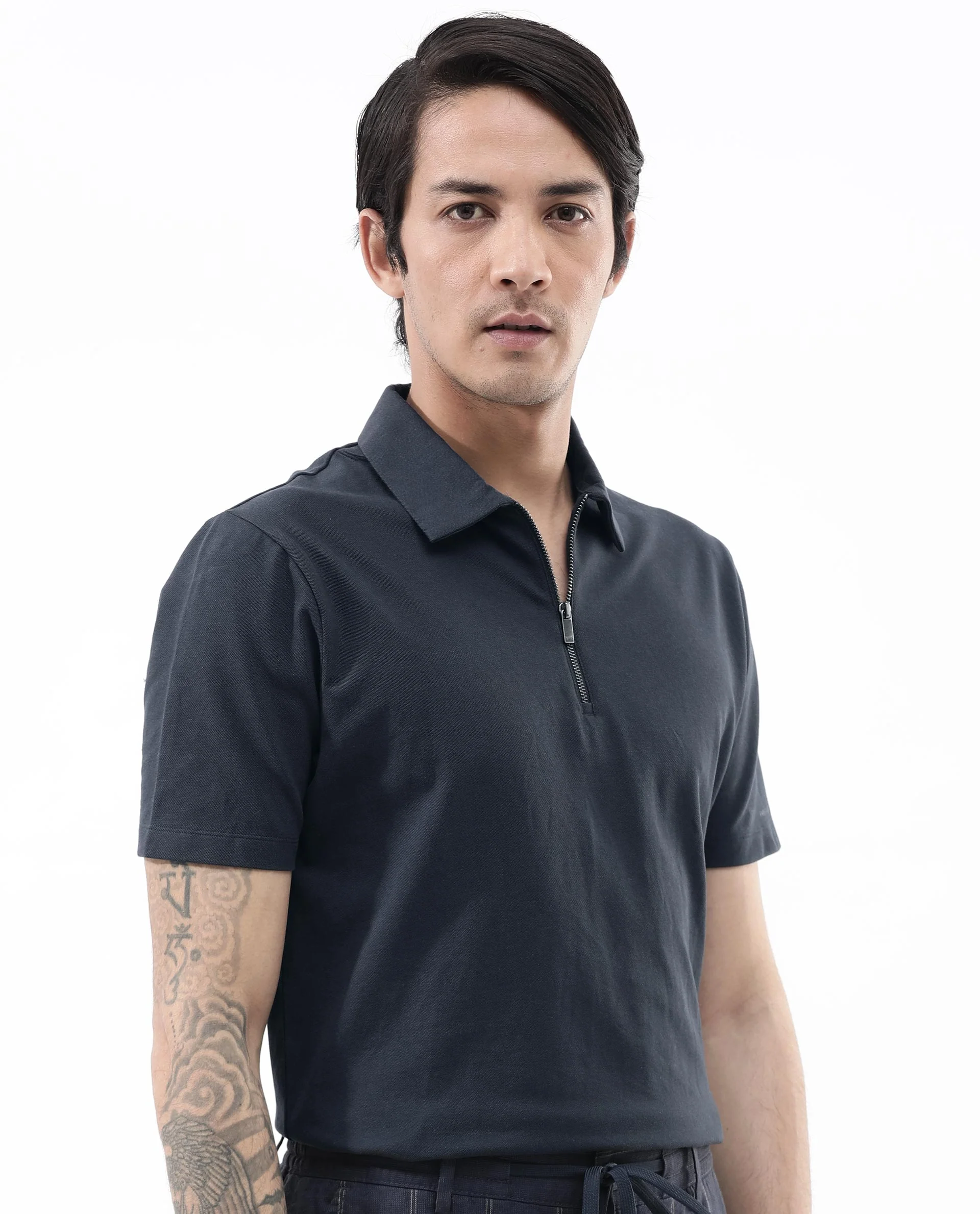 Rare Rabbit Men's Stan2 Dusky Navy Cotton Blend Plain Regular Fit Half Sleeve Polo - Image 8