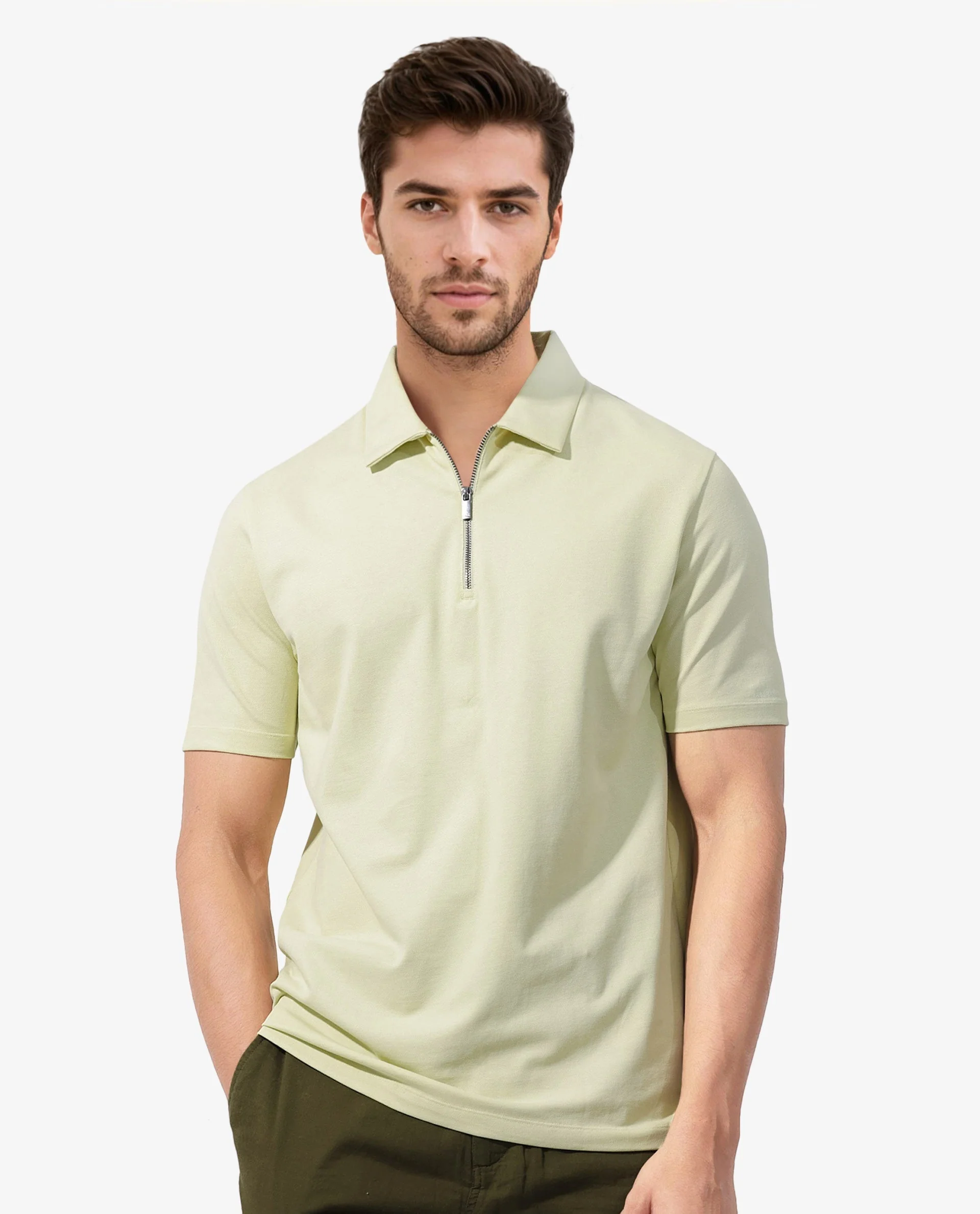 Rare Rabbit Men's Stan2 Pastel Green Cotton Blend Plain Regular Fit Half Sleeve Polo
