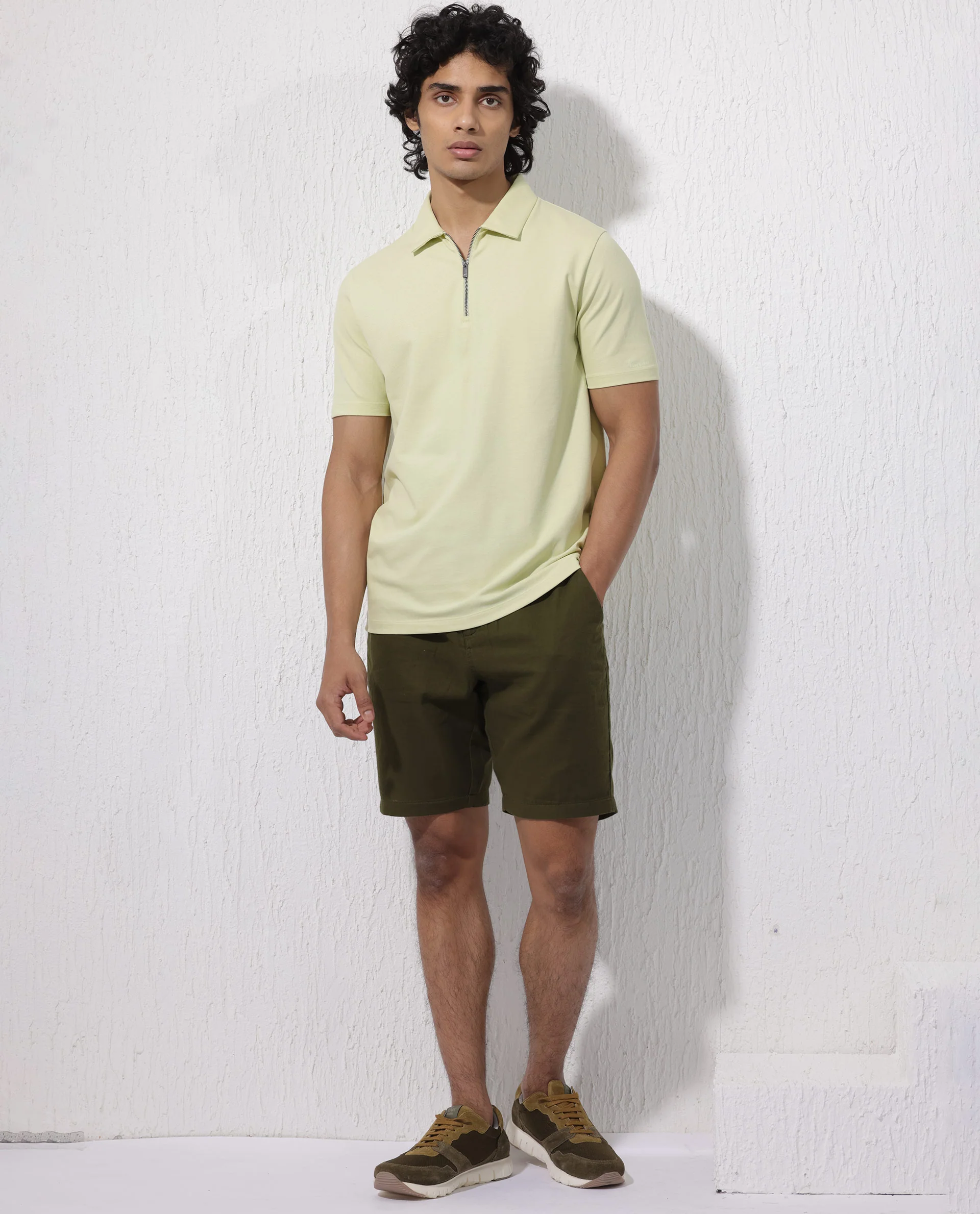 Rare Rabbit Men's Stan2 Pastel Green Cotton Blend Plain Regular Fit Half Sleeve Polo - Image 2