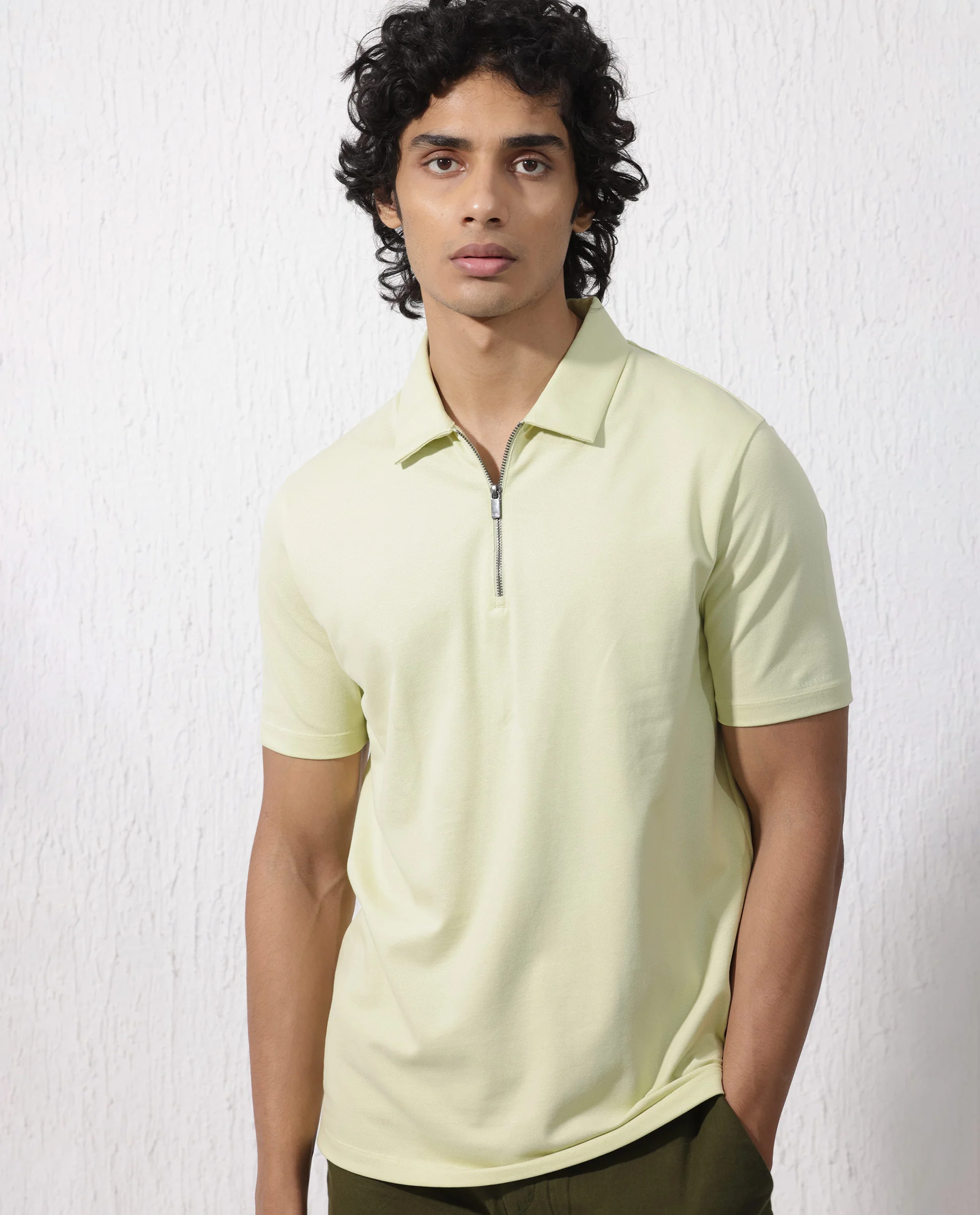 Rare Rabbit Men's Stan2 Pastel Green Cotton Blend Plain Regular Fit Half Sleeve Polo - Image 3