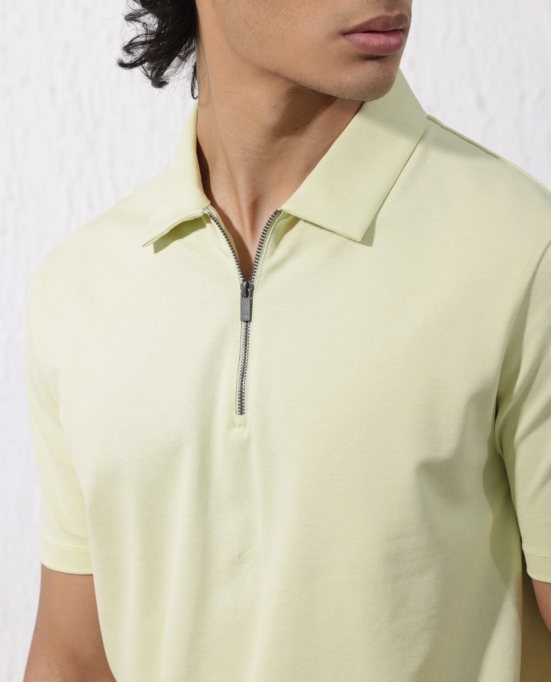 Rare Rabbit Men's Stan2 Pastel Green Cotton Blend Plain Regular Fit Half Sleeve Polo - Image 4