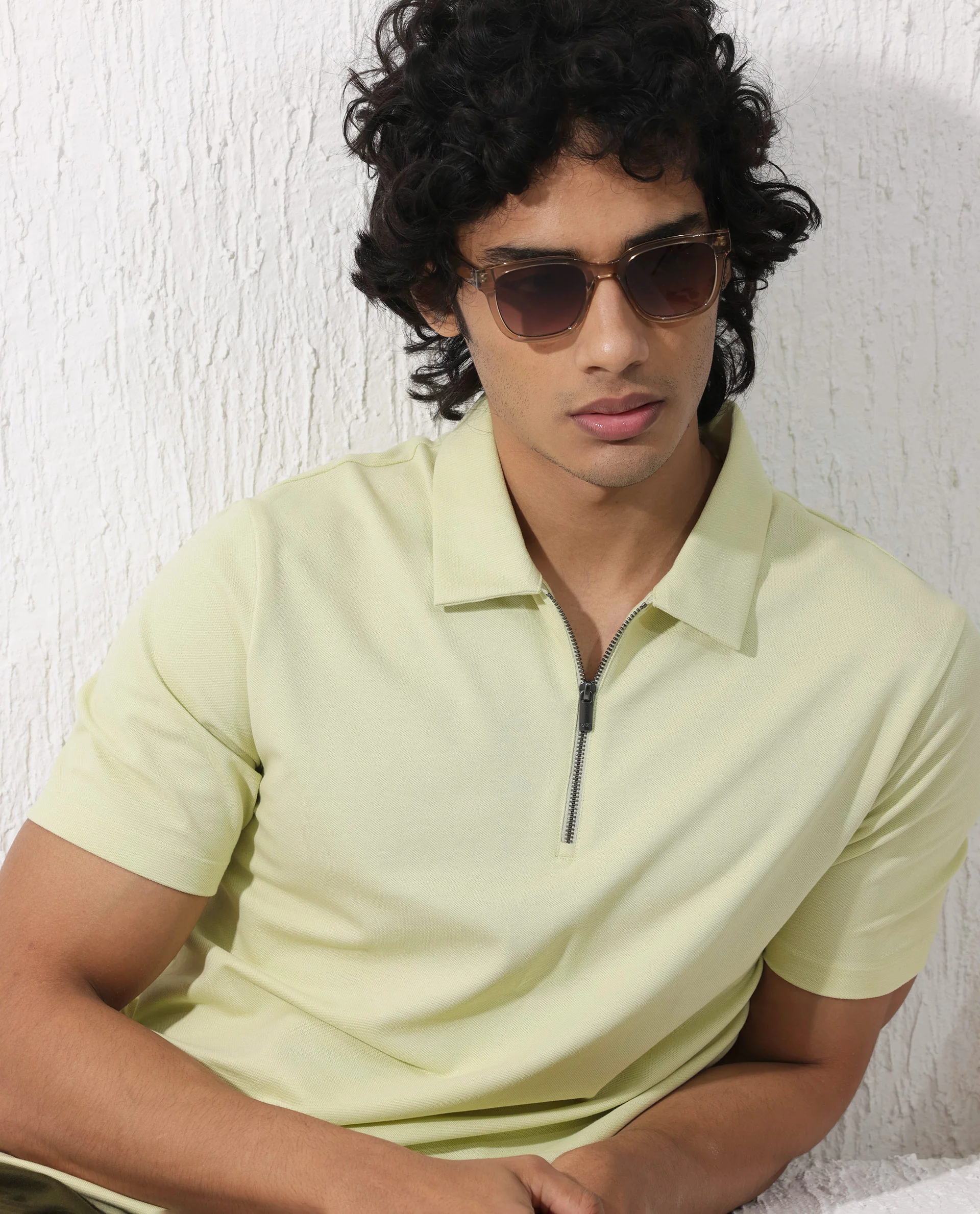 Rare Rabbit Men's Stan2 Pastel Green Cotton Blend Plain Regular Fit Half Sleeve Polo - Image 5