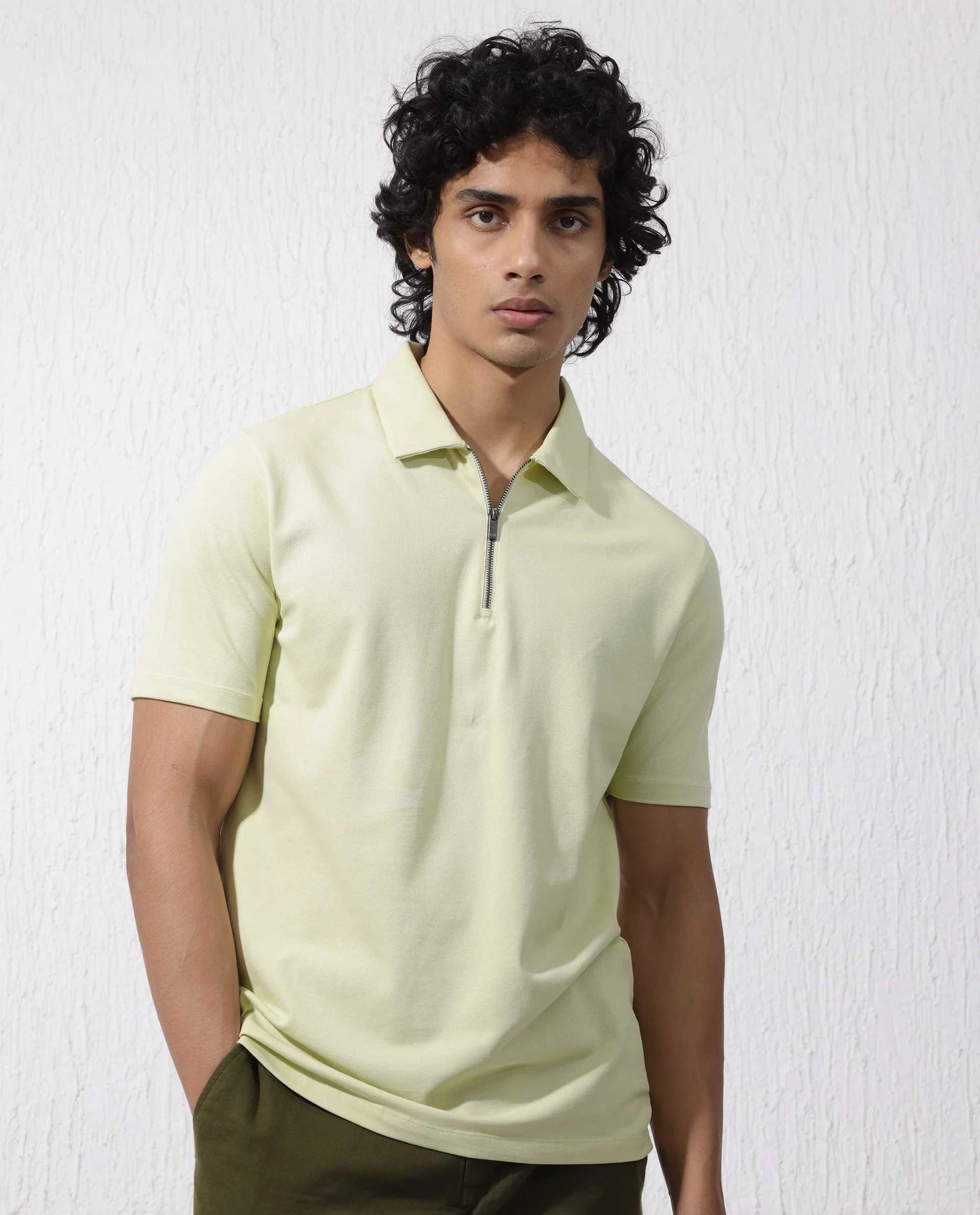 Rare Rabbit Men's Stan2 Pastel Green Cotton Blend Plain Regular Fit Half Sleeve Polo - Image 6