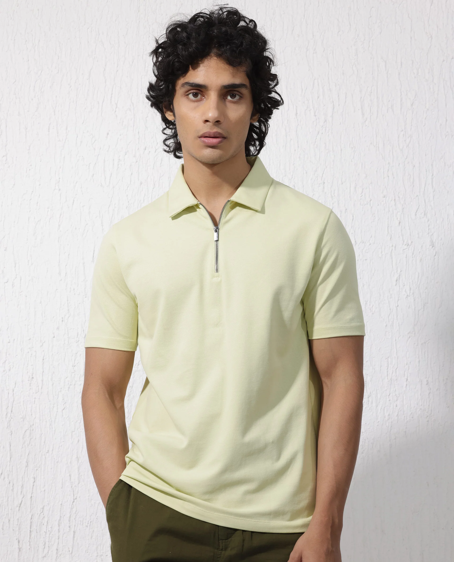Rare Rabbit Men's Stan2 Pastel Green Cotton Blend Plain Regular Fit Half Sleeve Polo - Image 7