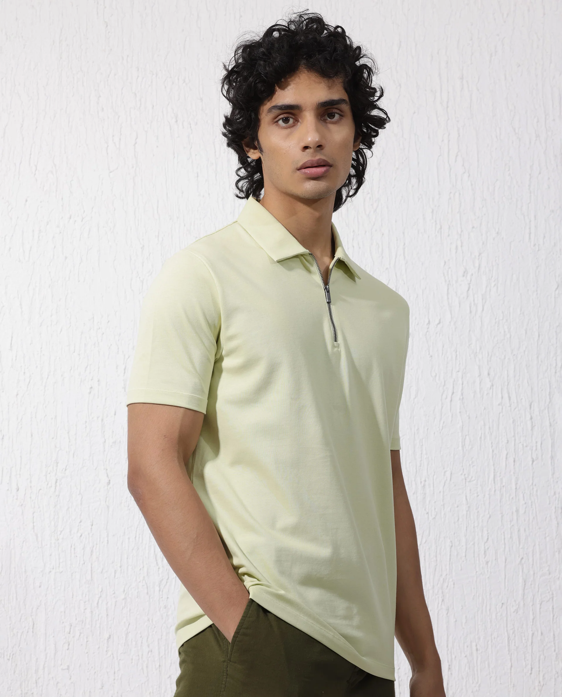 Rare Rabbit Men's Stan2 Pastel Green Cotton Blend Plain Regular Fit Half Sleeve Polo - Image 8