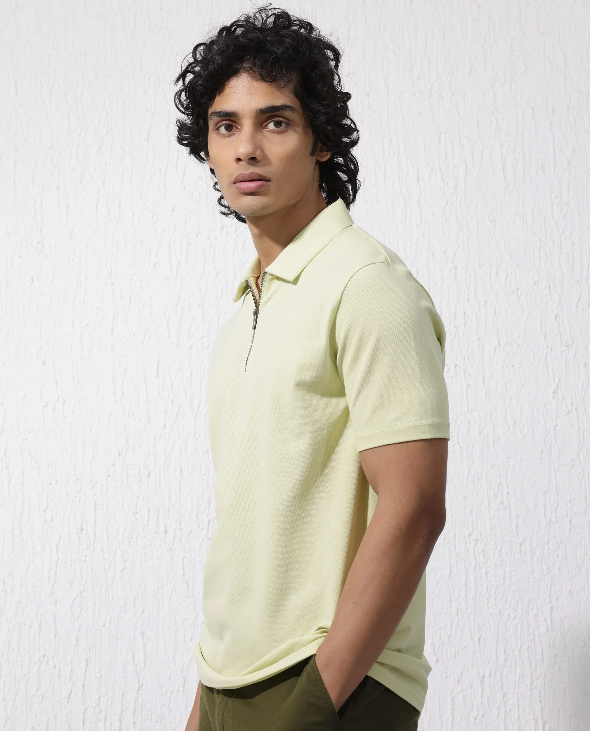 Rare Rabbit Men's Stan2 Pastel Green Cotton Blend Plain Regular Fit Half Sleeve Polo - Image 9