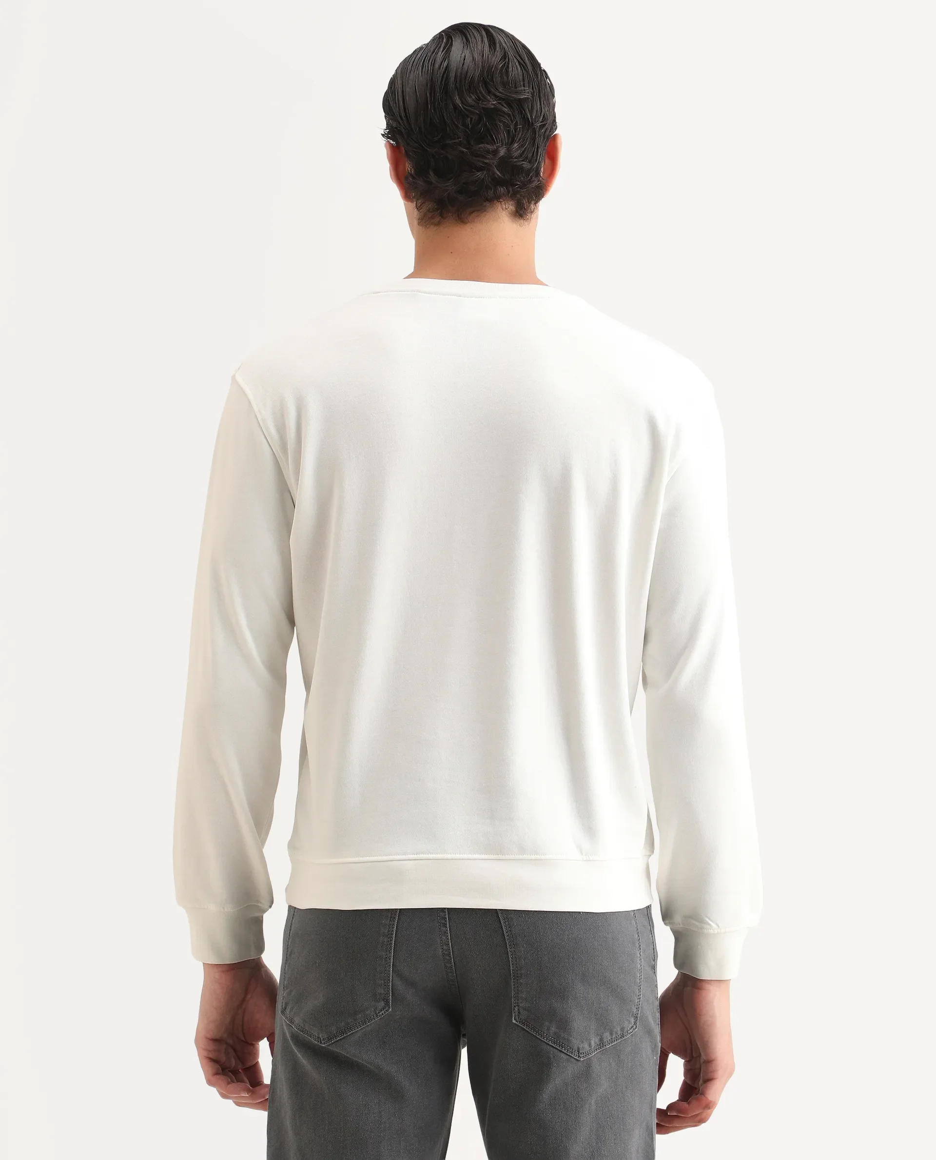 Rare Rabbit Men's Staple Off White Cotton Graphic Print Regular Fit Full Sleeve Crew Neck Sweatshirt - Image 7