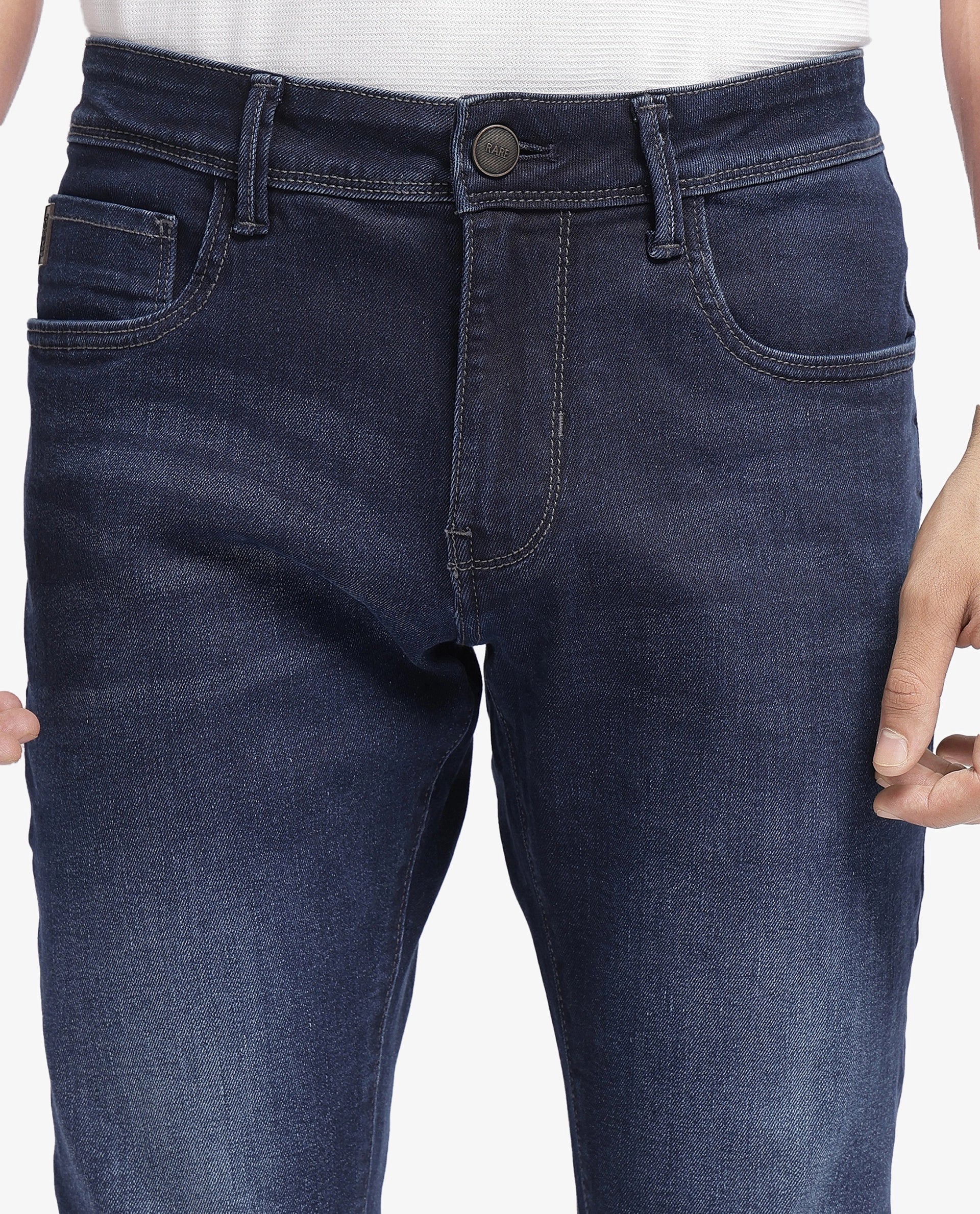 Rare Rabbit Men's Cotton Blend Plain Hawk Slim Fit Jeans - Image 5