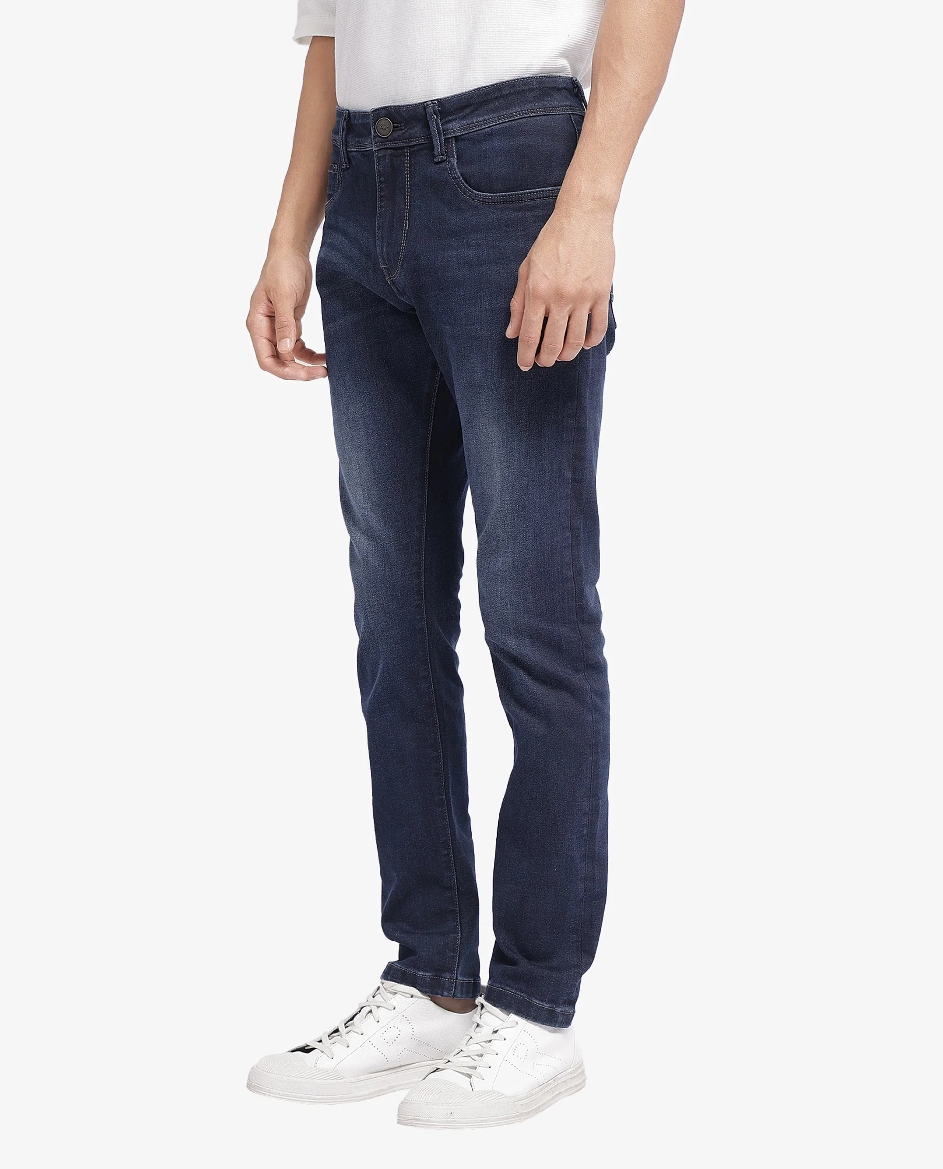 Rare Rabbit Men's Cotton Blend Plain Hawk Slim Fit Jeans - Image 7
