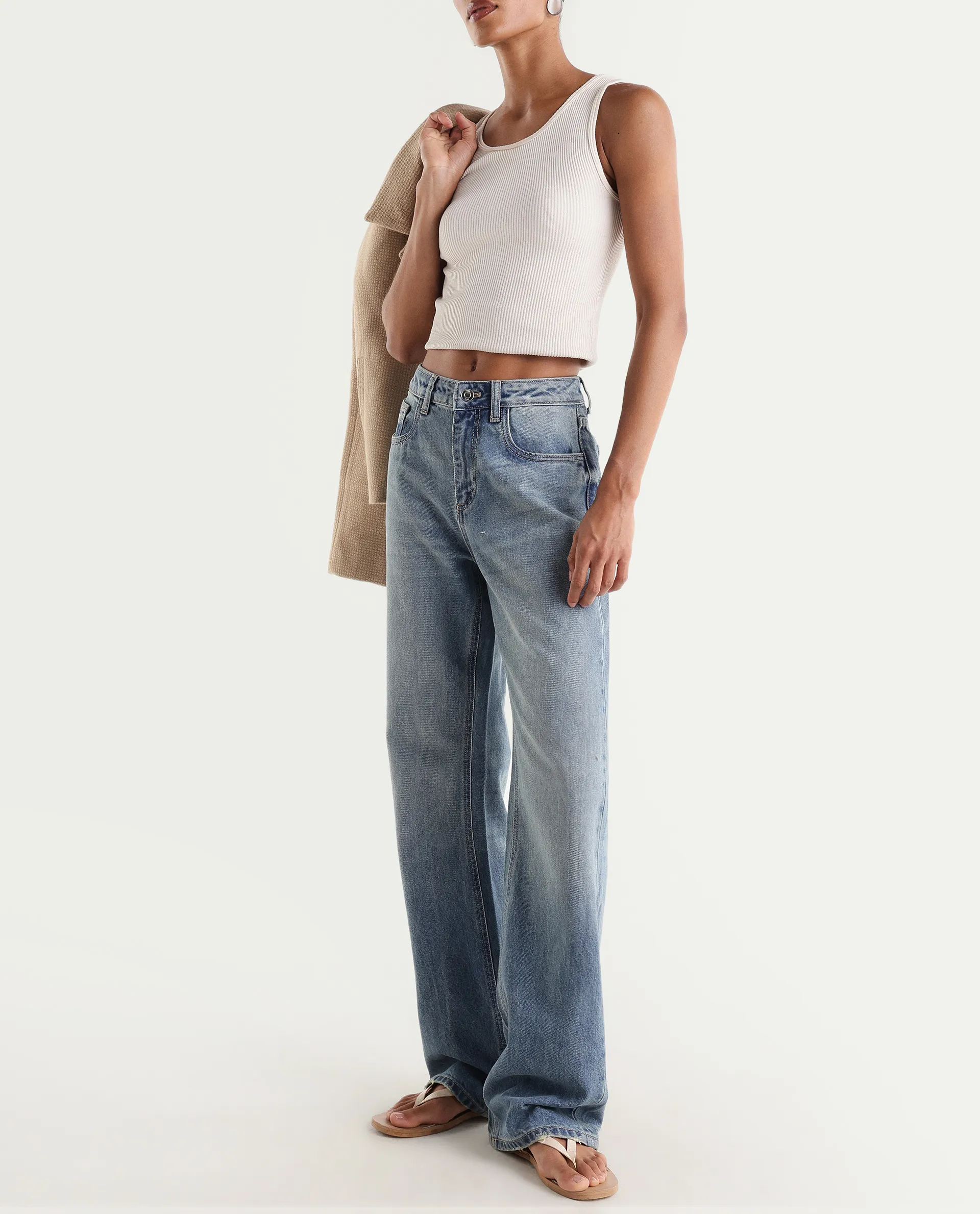 Rareism Women's Stara Light Blue Cotton Blend Straight Fit Plain Jeans - Image 2