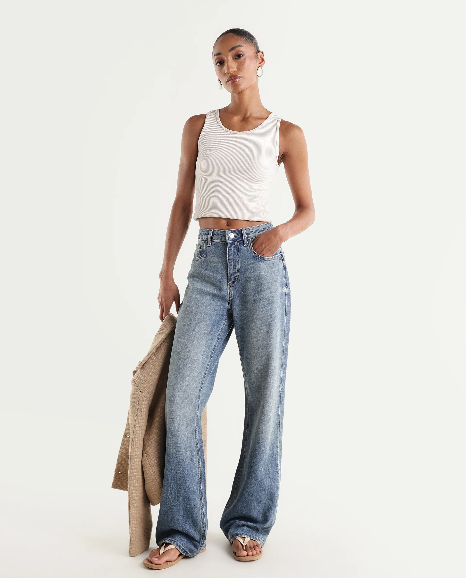 Rareism Women's Stara Light Blue Cotton Blend Straight Fit Plain Jeans - Image 3
