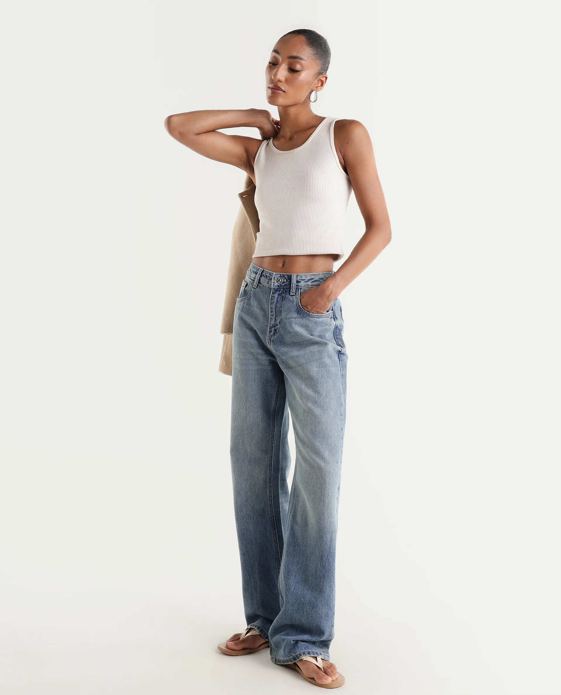 Rareism Women's Stara Light Blue Cotton Blend Straight Fit Plain Jeans - Image 5