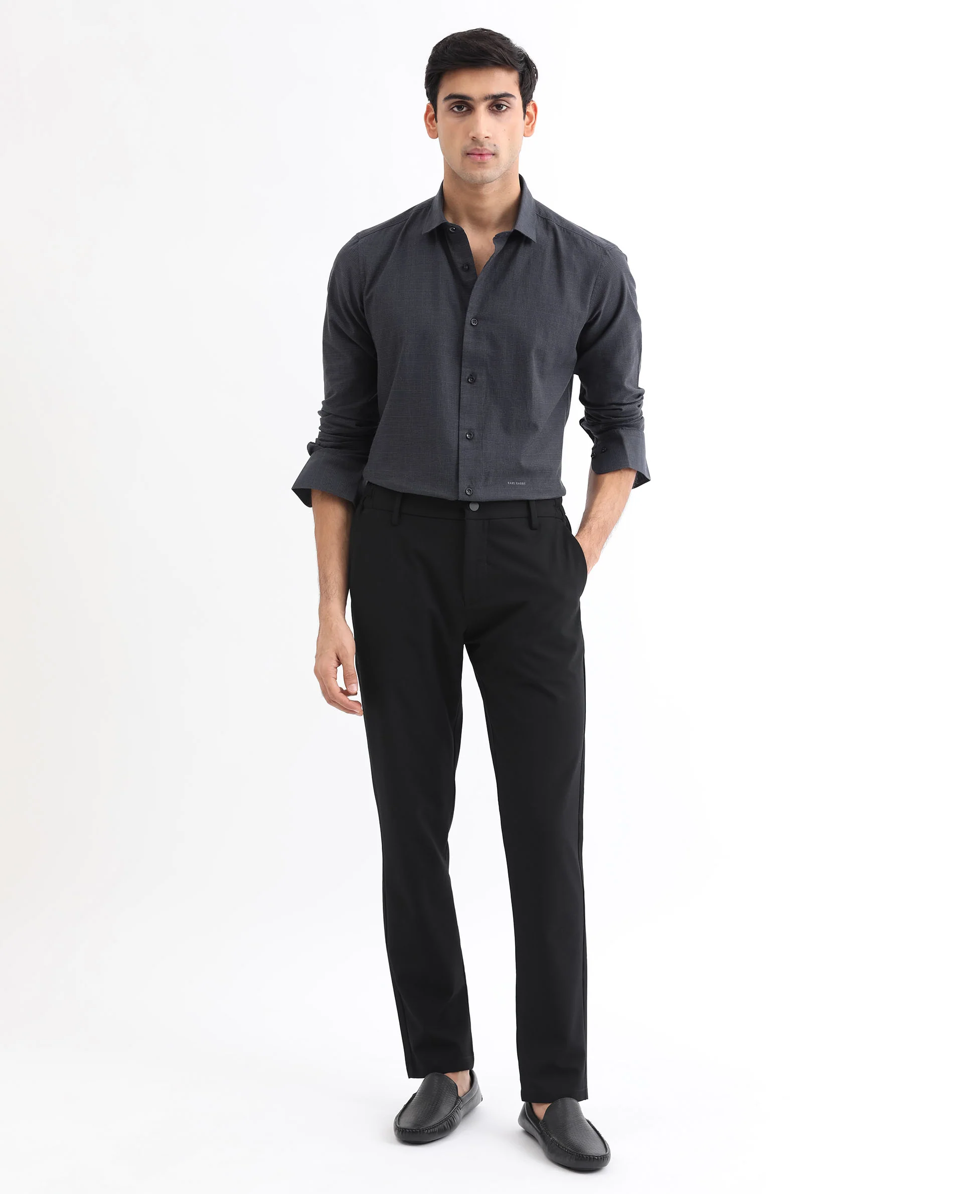 Rare Rabbit Men's Stark Black Cotton Checked Print Regular Fit Full Sleeve Collared Shirt - Image 2