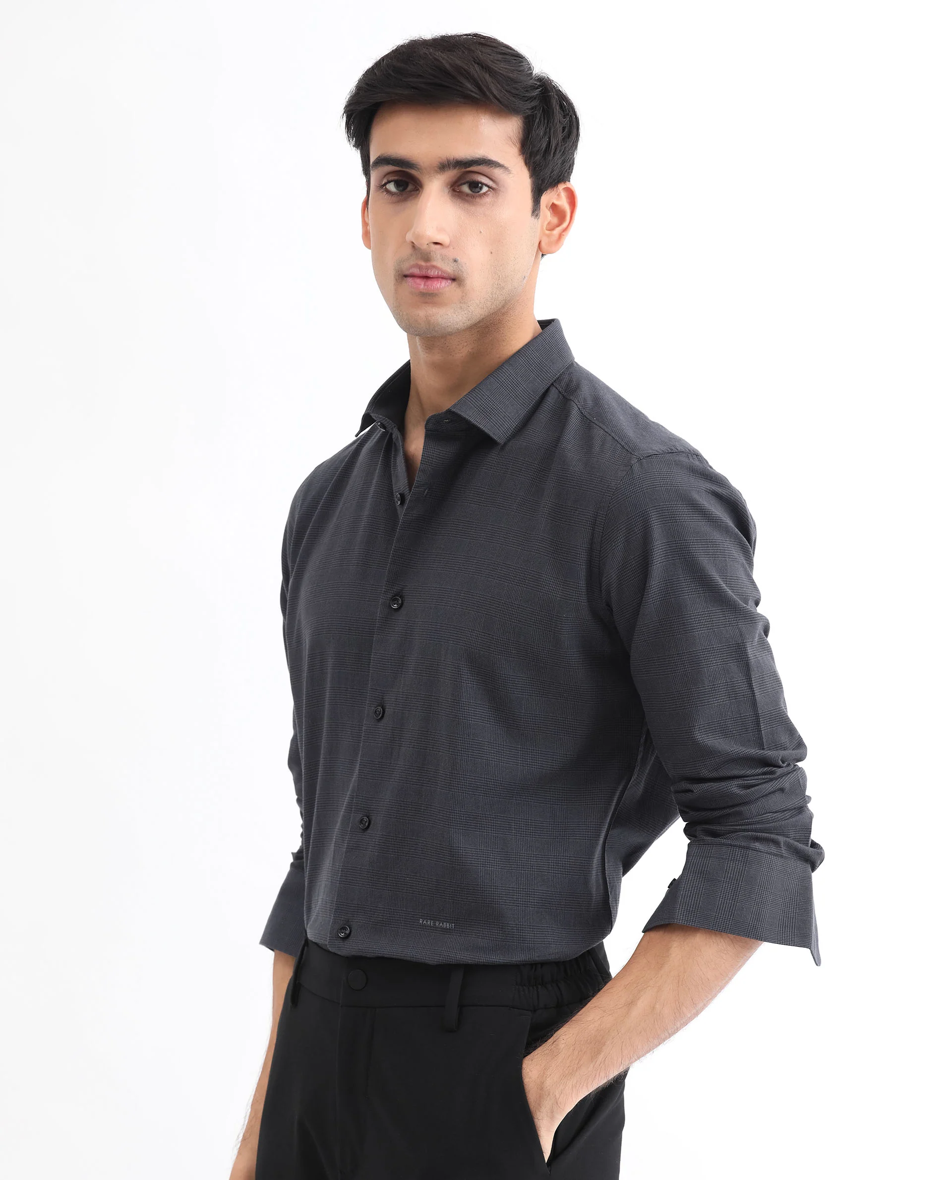 Rare Rabbit Men's Stark Black Cotton Checked Print Regular Fit Full Sleeve Collared Shirt - Image 3