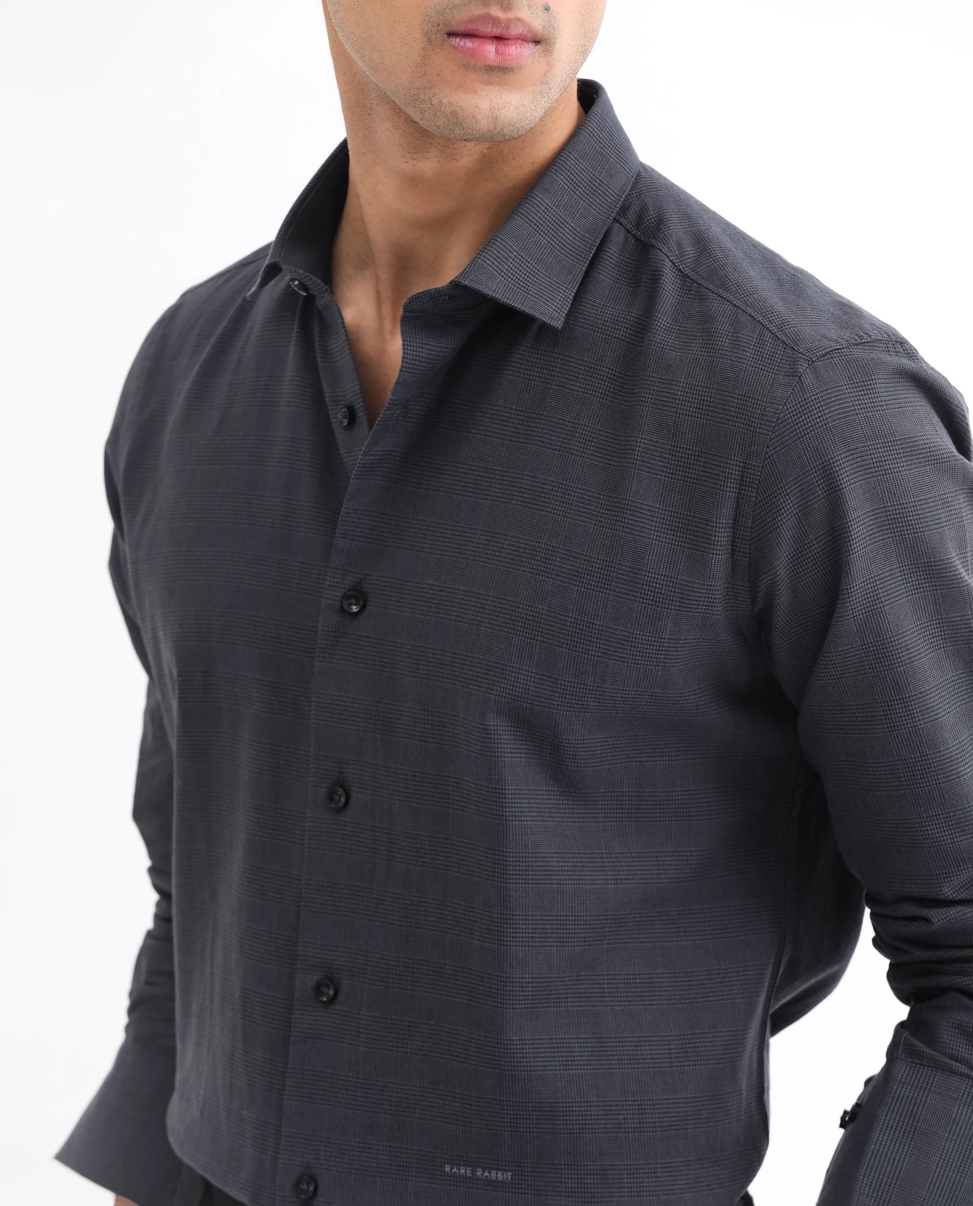Rare Rabbit Men's Stark Black Cotton Checked Print Regular Fit Full Sleeve Collared Shirt - Image 4