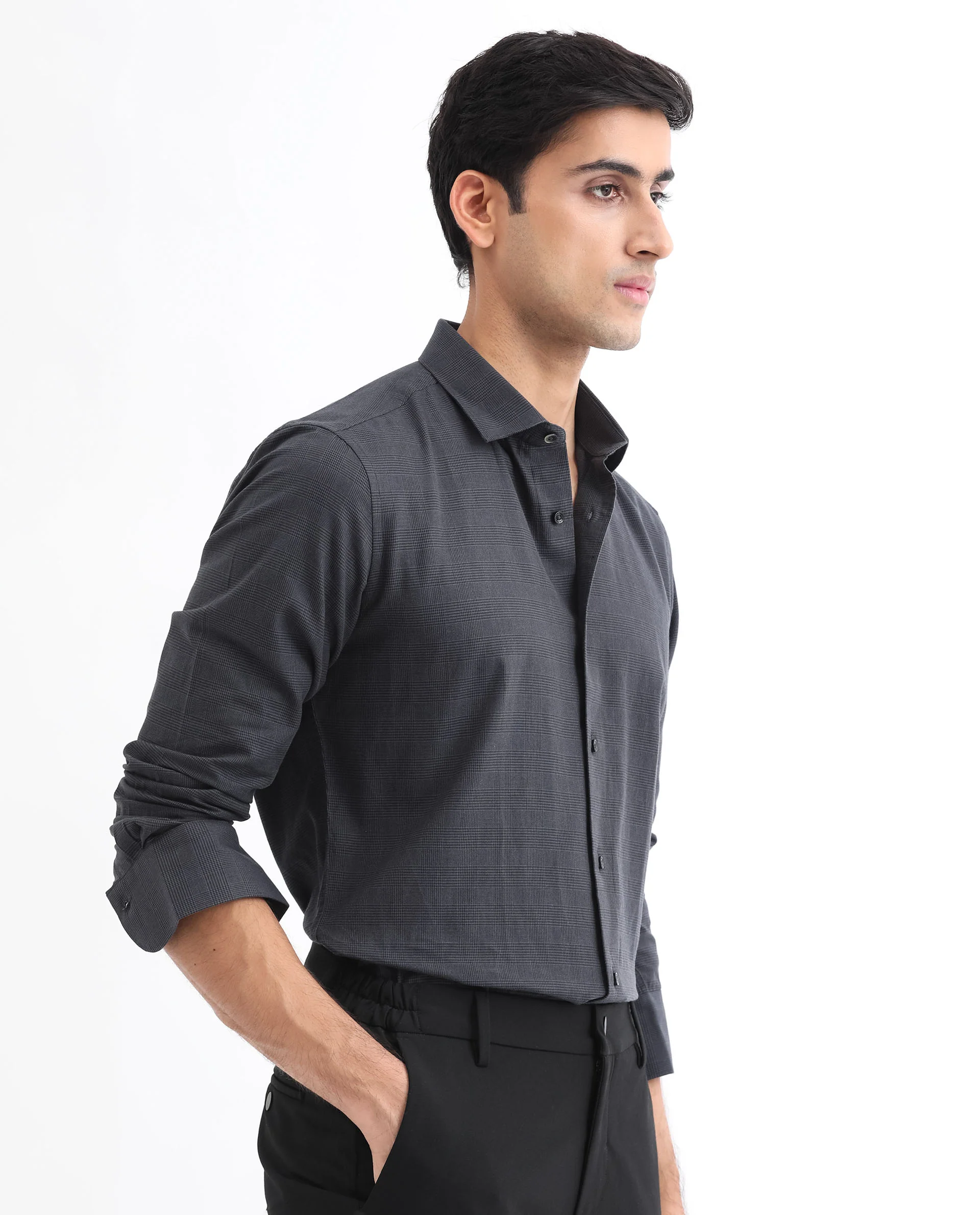 Rare Rabbit Men's Stark Black Cotton Checked Print Regular Fit Full Sleeve Collared Shirt - Image 6