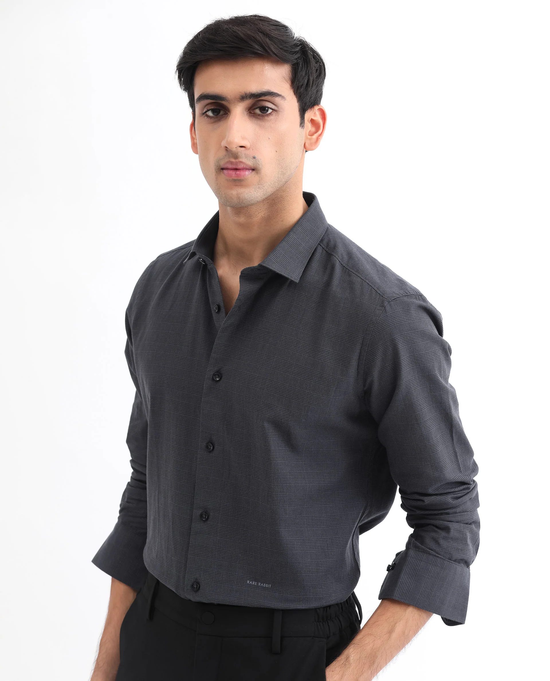 Rare Rabbit Men's Stark Black Cotton Checked Print Regular Fit Full Sleeve Collared Shirt - Image 7