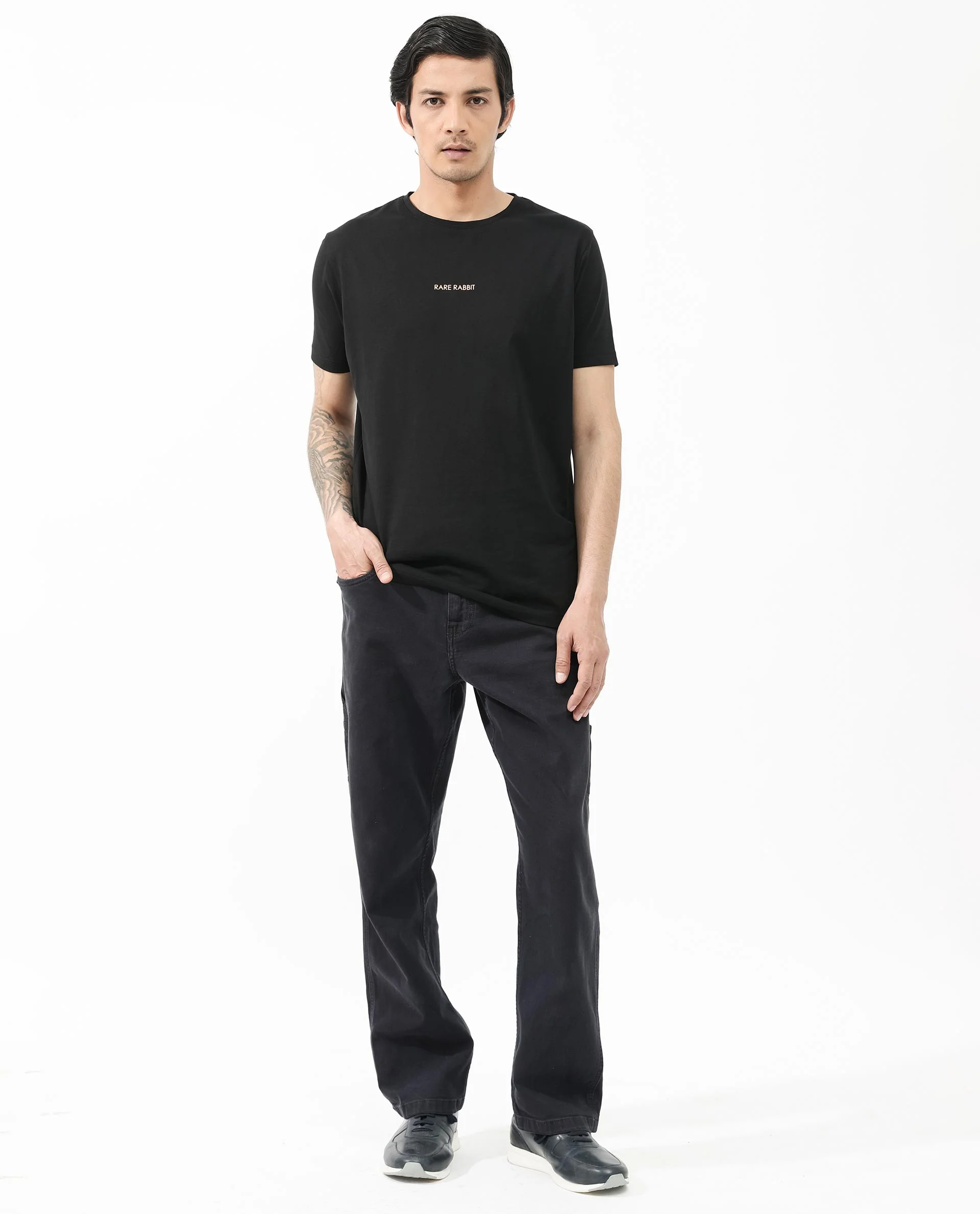 Rare Rabbit Articale Mens Stark Black Cotton Polyester Fabric Short Sleeve Crew Neck Slim Fit Printed T-Shirt - Image 3