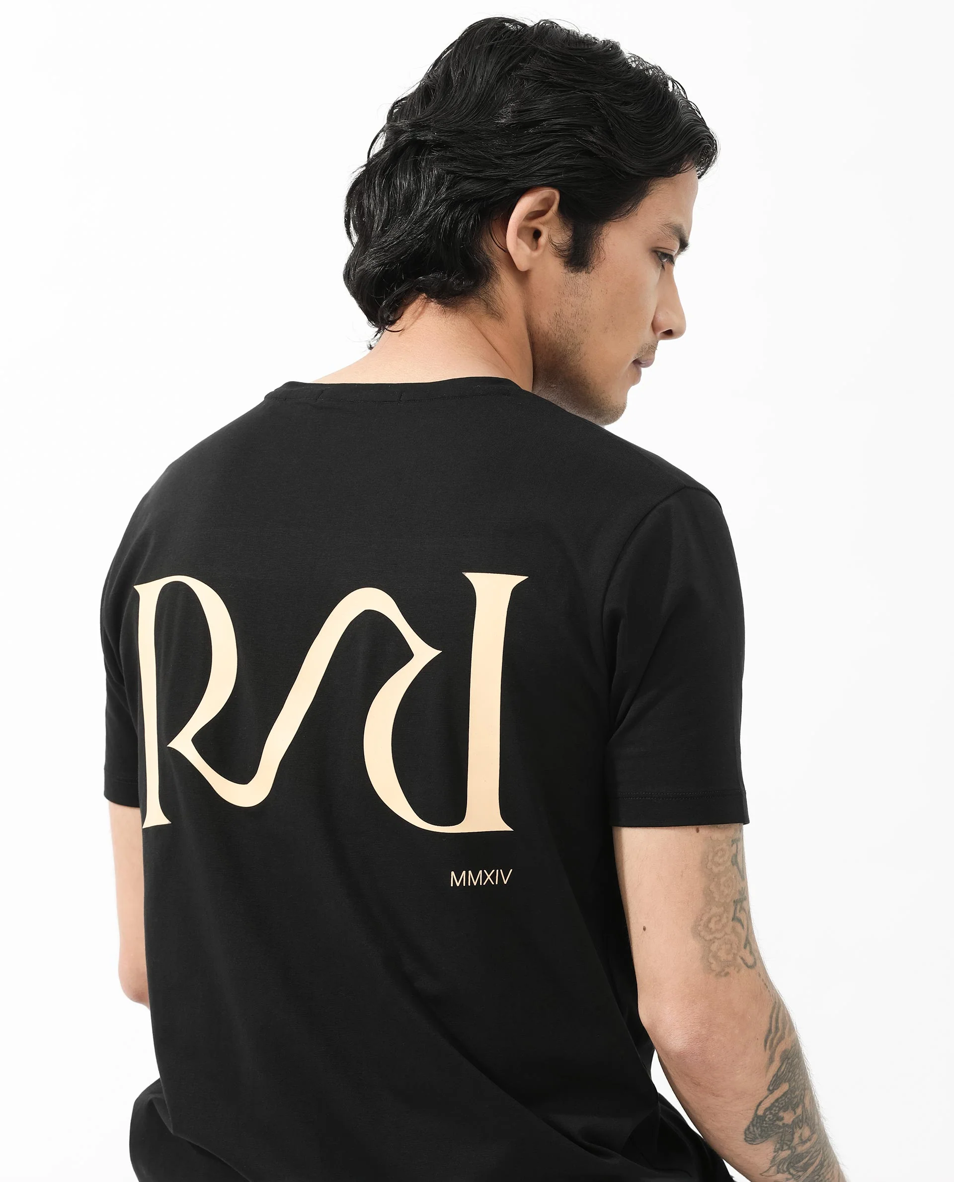 Rare Rabbit Articale Mens Stark Black Cotton Polyester Fabric Short Sleeve Crew Neck Slim Fit Printed T-Shirt - Image 4