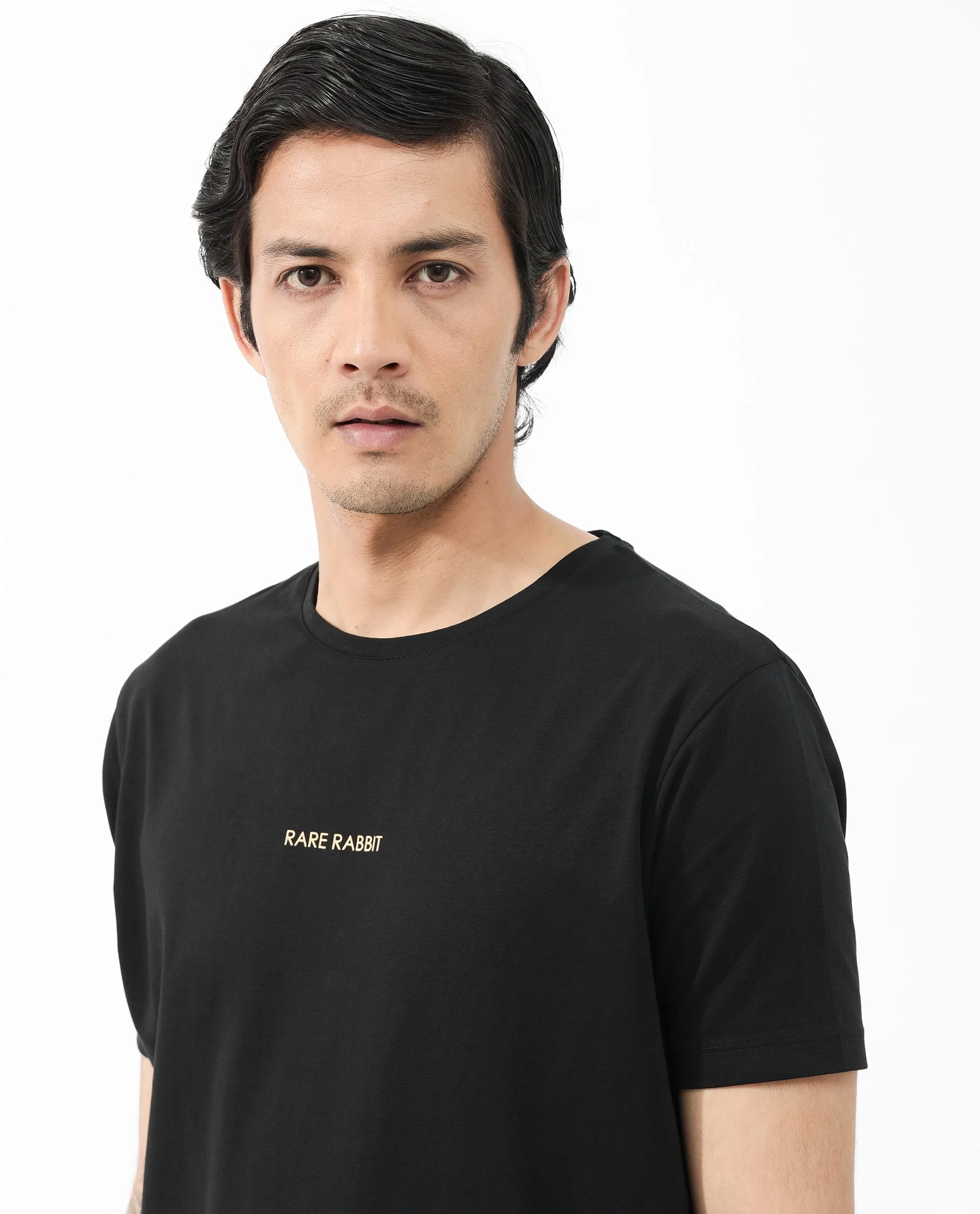 Rare Rabbit Articale Mens Stark Black Cotton Polyester Fabric Short Sleeve Crew Neck Slim Fit Printed T-Shirt - Image 5