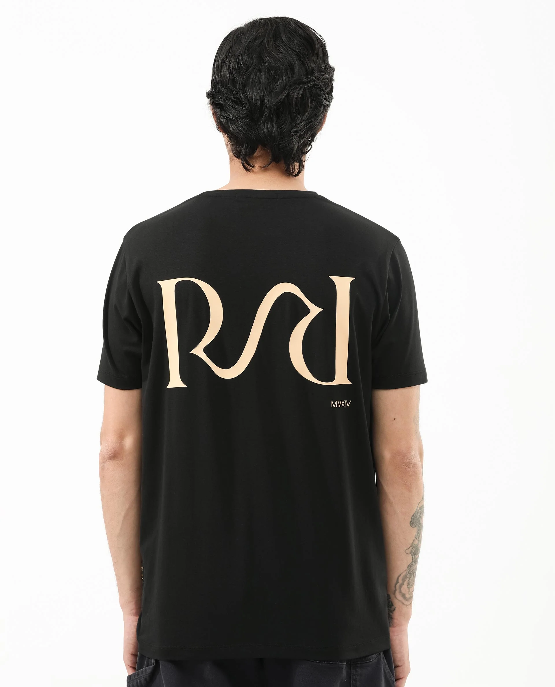 Rare Rabbit Articale Mens Stark Black Cotton Polyester Fabric Short Sleeve Crew Neck Slim Fit Printed T-Shirt - Image 6
