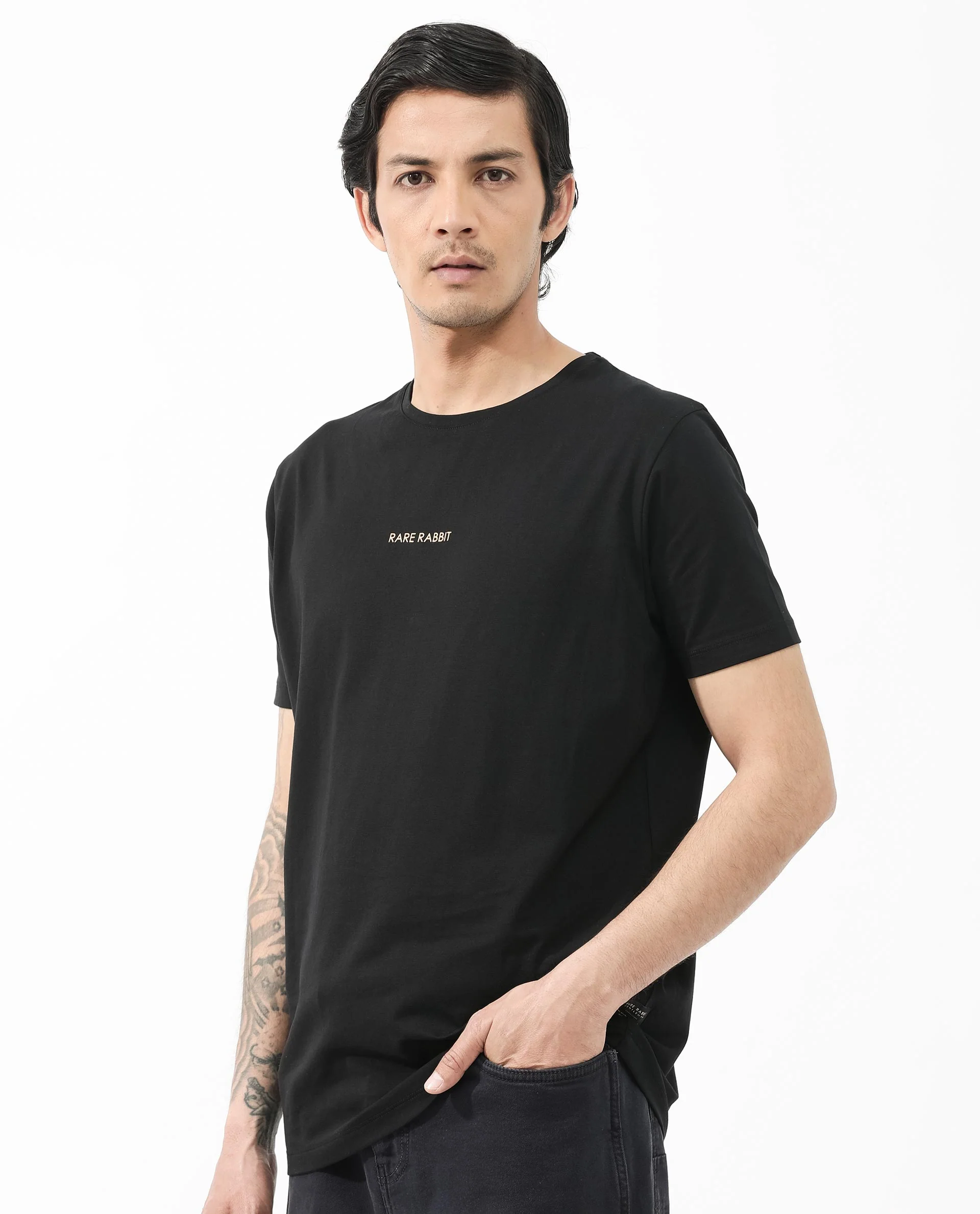 Rare Rabbit Articale Mens Stark Black Cotton Polyester Fabric Short Sleeve Crew Neck Slim Fit Printed T-Shirt - Image 7
