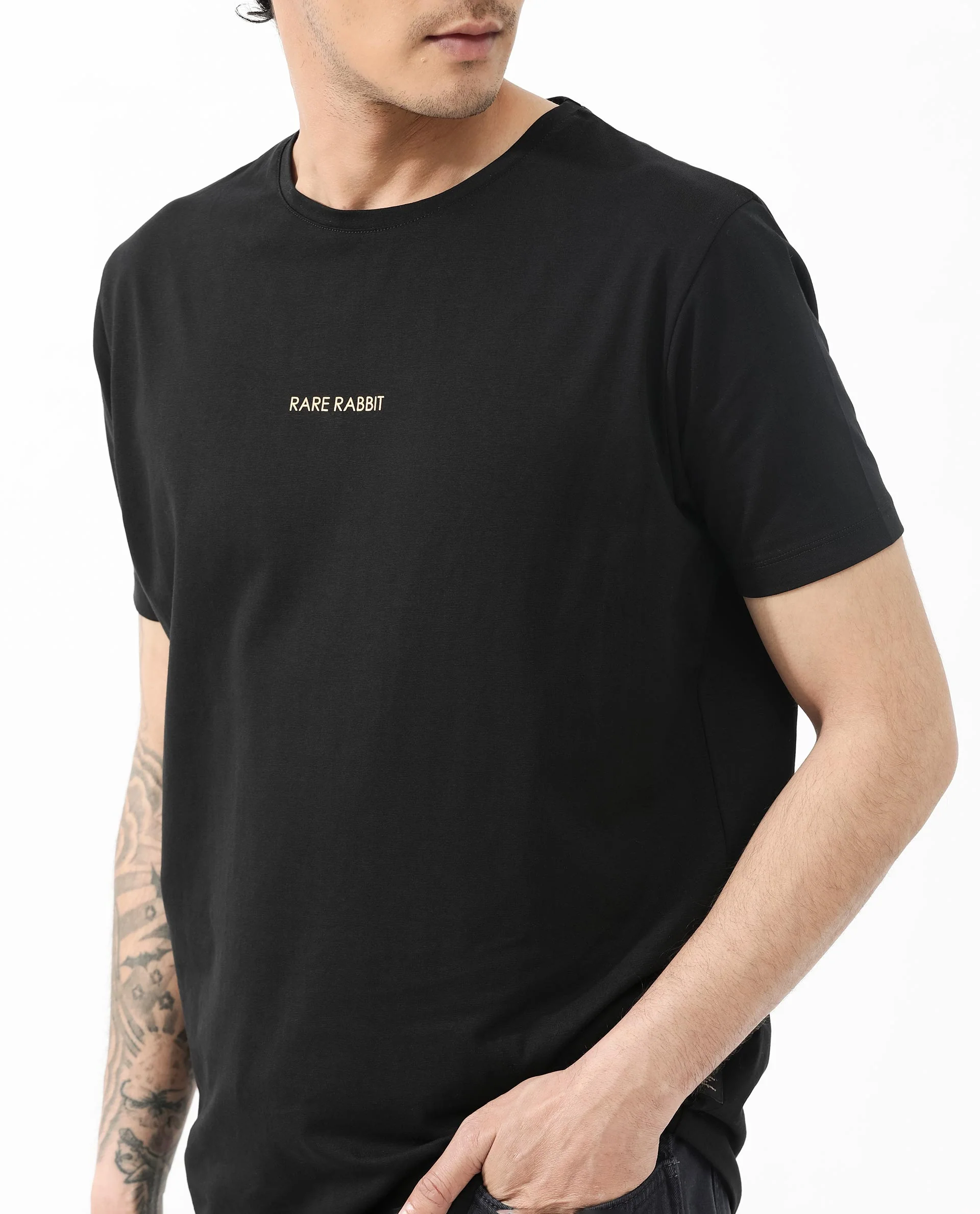 Rare Rabbit Articale Mens Stark Black Cotton Polyester Fabric Short Sleeve Crew Neck Slim Fit Printed T-Shirt - Image 9