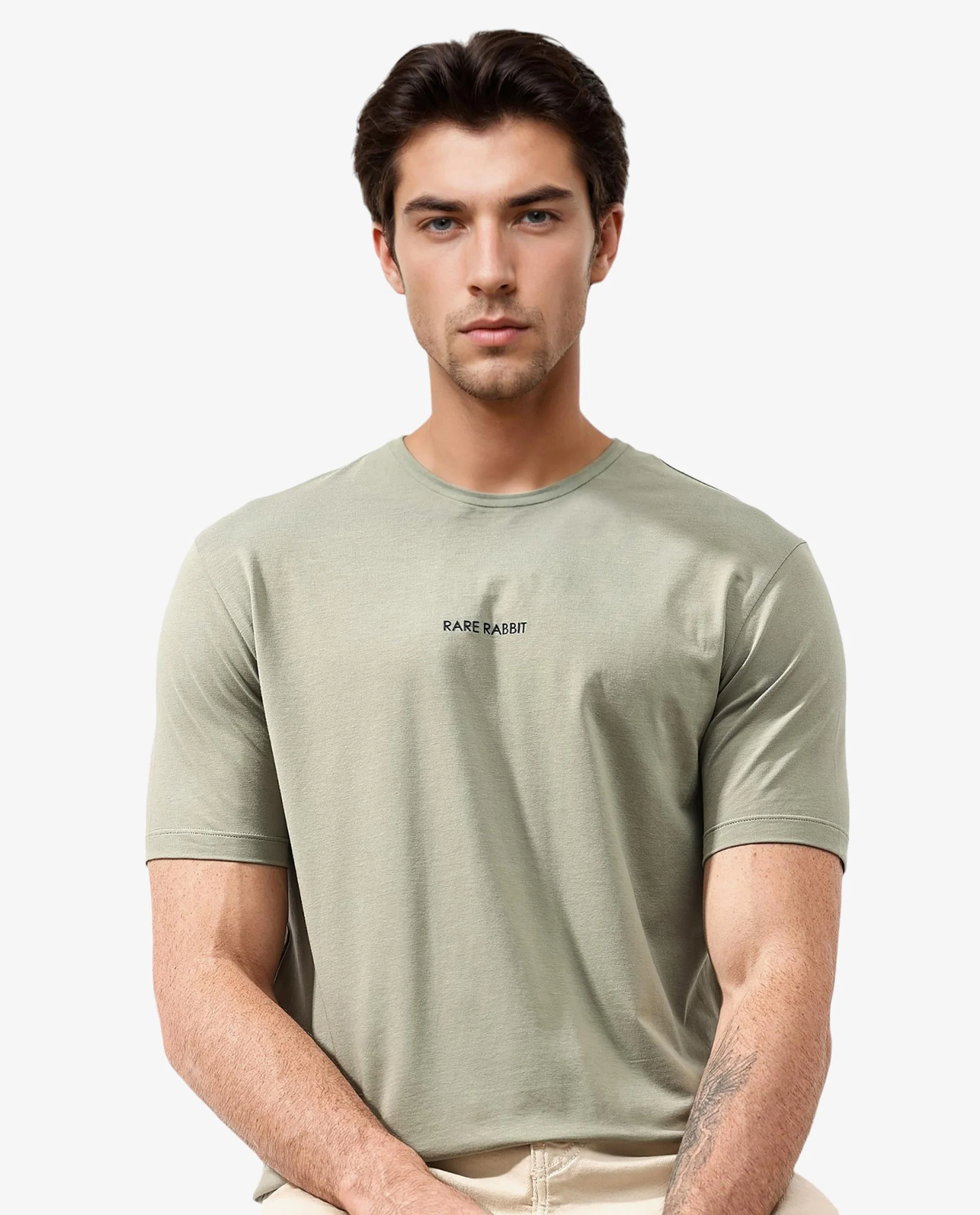 Rare Rabbit Articale Mens Stark Dusky Green Cotton Polyester Fabric Short Sleeve Crew Neck Regular Fit Printed T-Shirt - Image 2