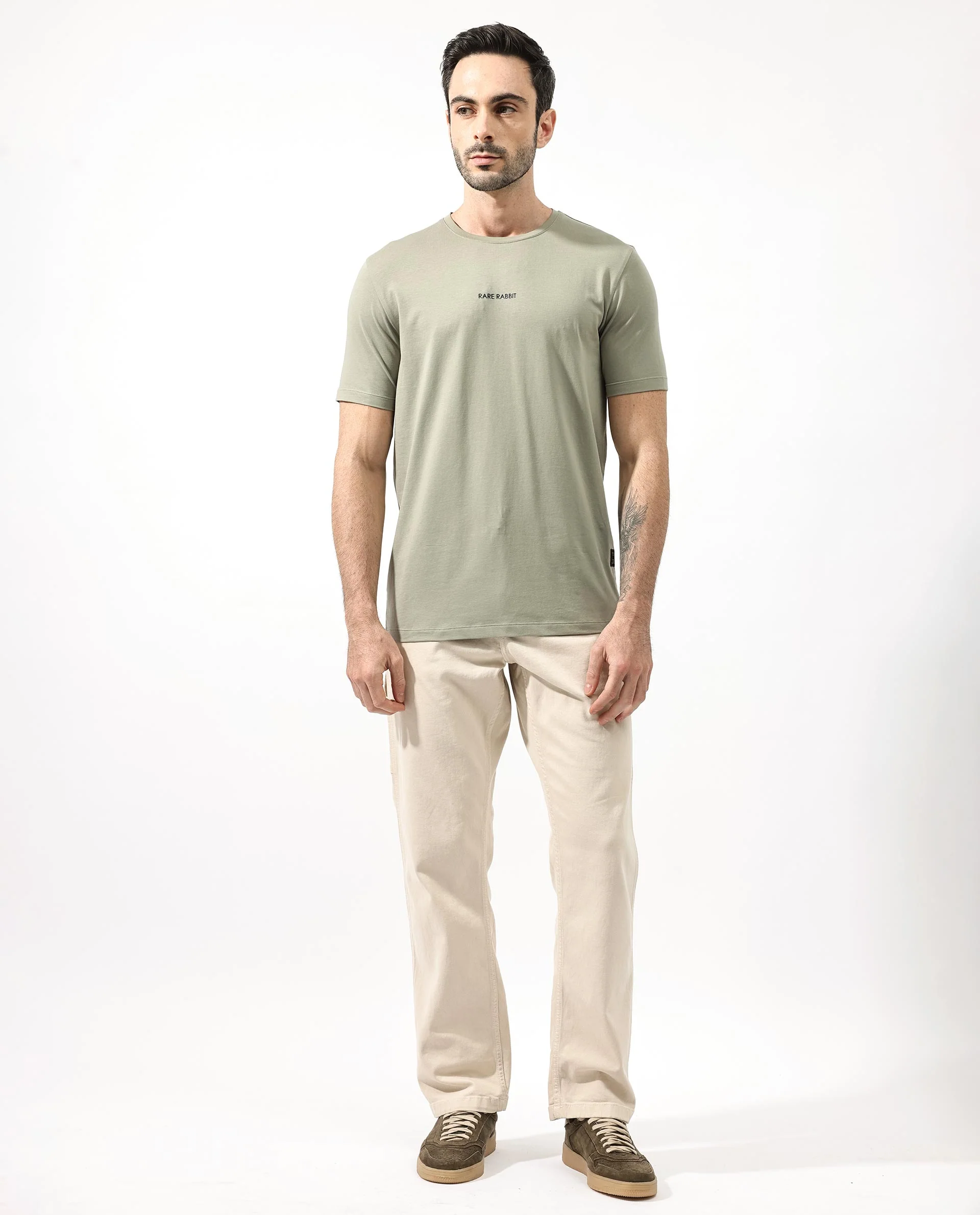 Rare Rabbit Articale Mens Stark Dusky Green Cotton Polyester Fabric Short Sleeve Crew Neck Regular Fit Printed T-Shirt - Image 3
