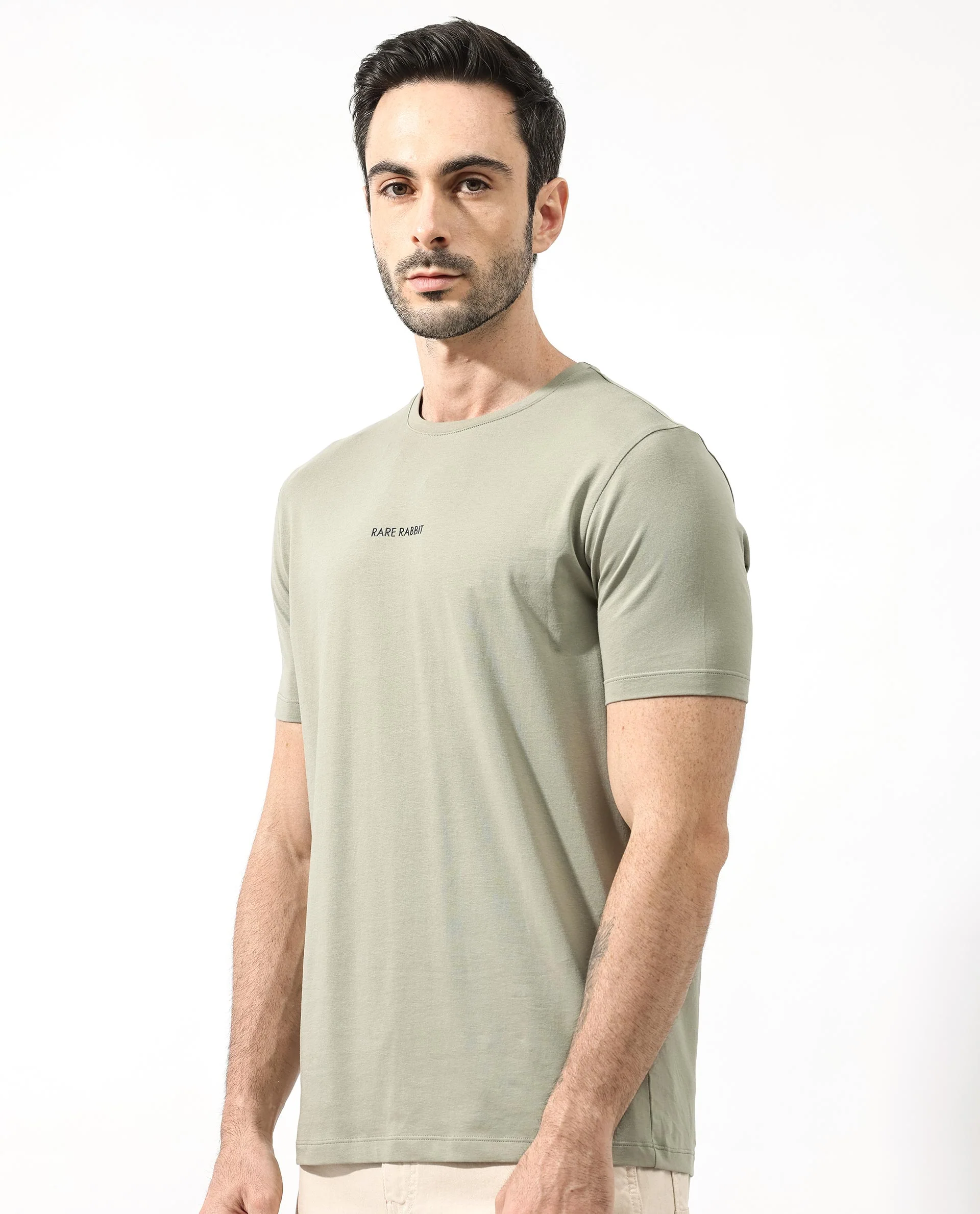 Rare Rabbit Articale Mens Stark Dusky Green Cotton Polyester Fabric Short Sleeve Crew Neck Regular Fit Printed T-Shirt - Image 4