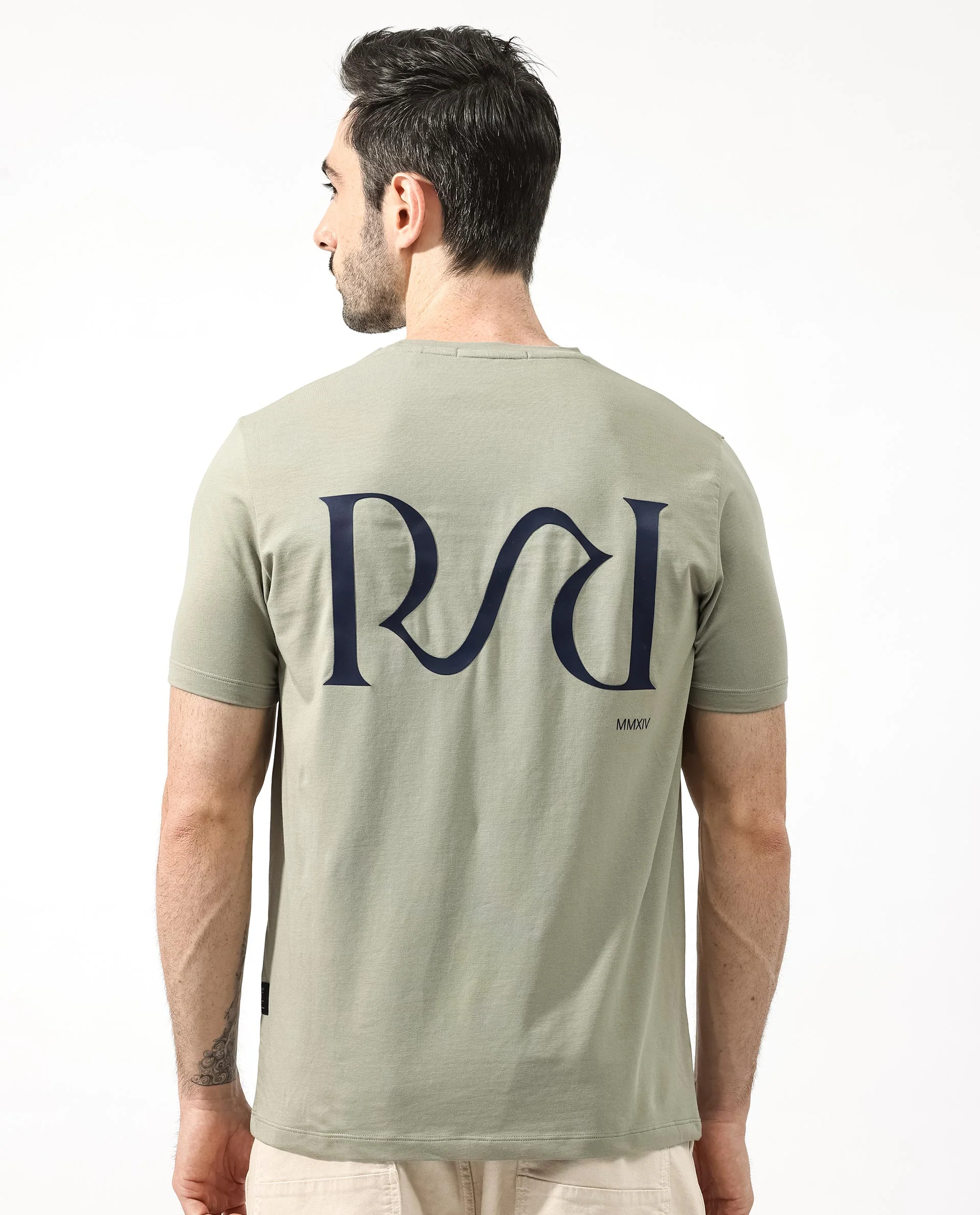 Rare Rabbit Articale Mens Stark Dusky Green Cotton Polyester Fabric Short Sleeve Crew Neck Regular Fit Printed T-Shirt - Image 5