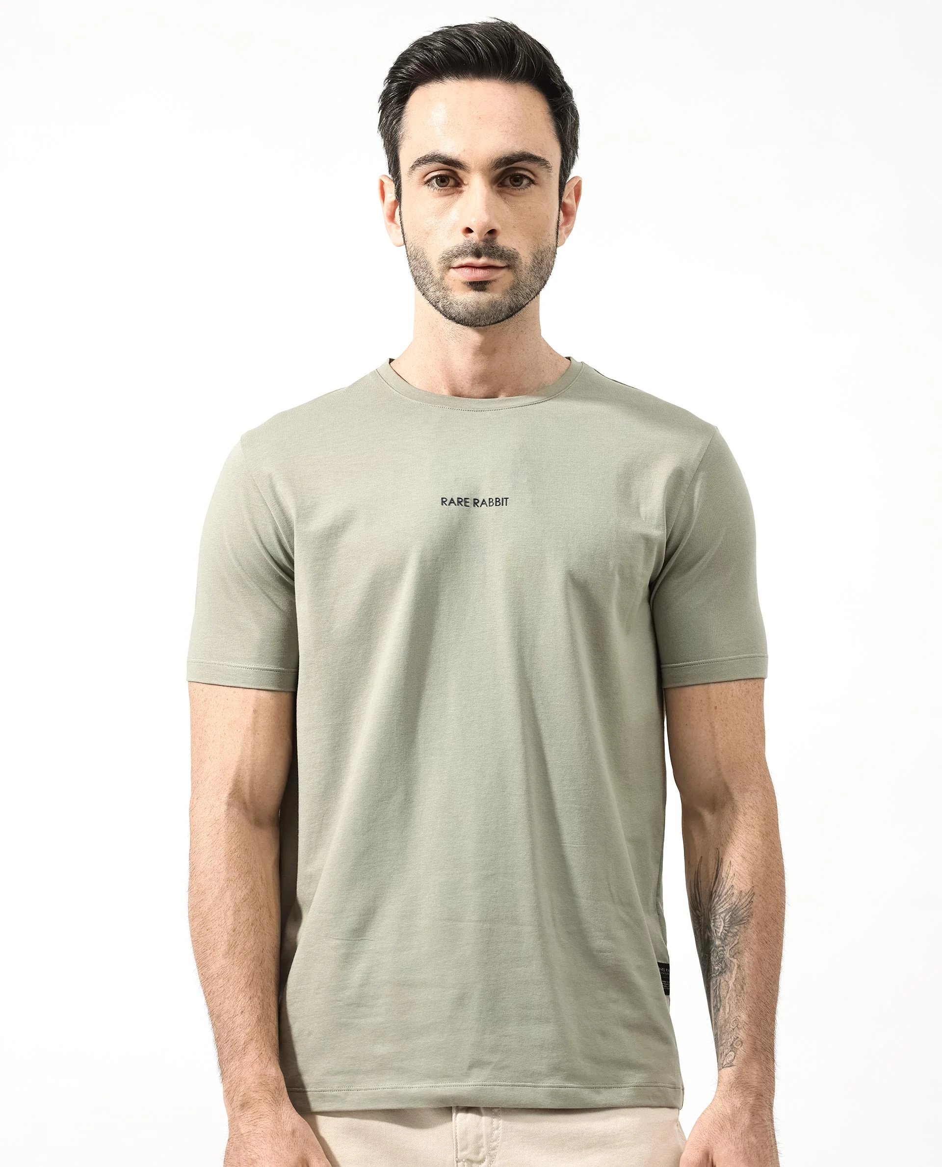 Rare Rabbit Articale Mens Stark Dusky Green Cotton Polyester Fabric Short Sleeve Crew Neck Regular Fit Printed T-Shirt - Image 8