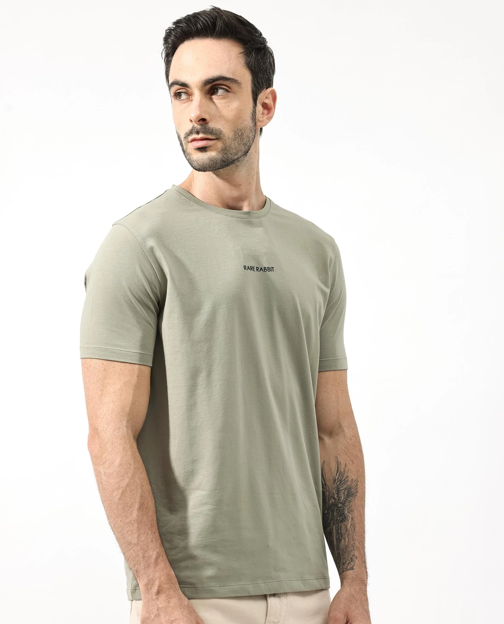 Rare Rabbit Articale Mens Stark Dusky Green Cotton Polyester Fabric Short Sleeve Crew Neck Regular Fit Printed T-Shirt - Image 9